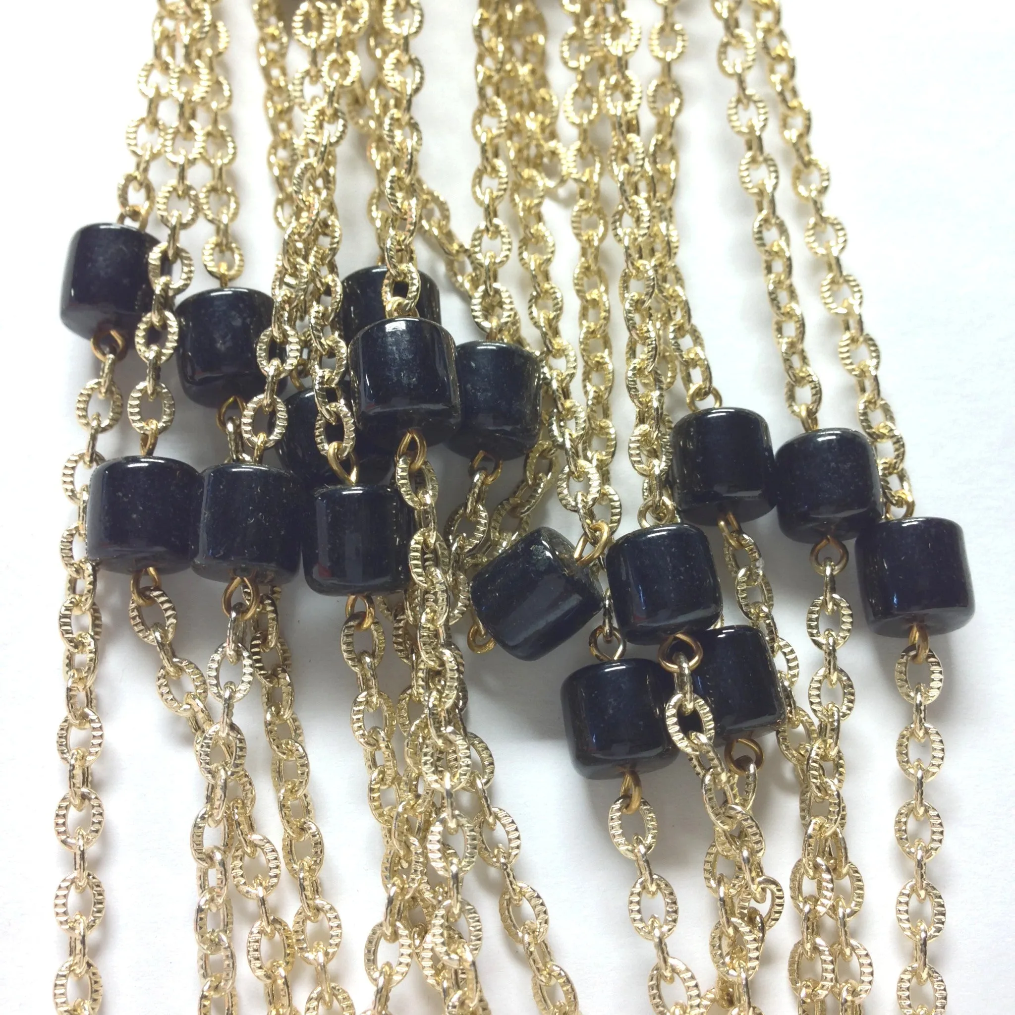 10MM Black Glass Goldtone Beadchain (~10 Ft) (1 pieces)