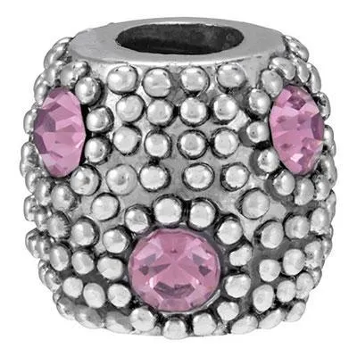 10mm Light Amethyst Rhinestones Bali Style Large Hole Barrel Bead - Rhodium Plated (2 Pieces)