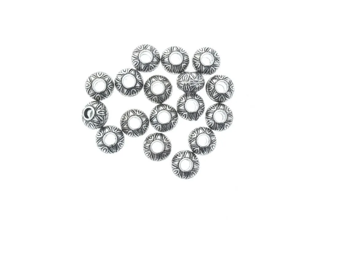 11mm Round Aztec Large Hole Beads, Antique Silver, 3.5mm hole, Pack of 31