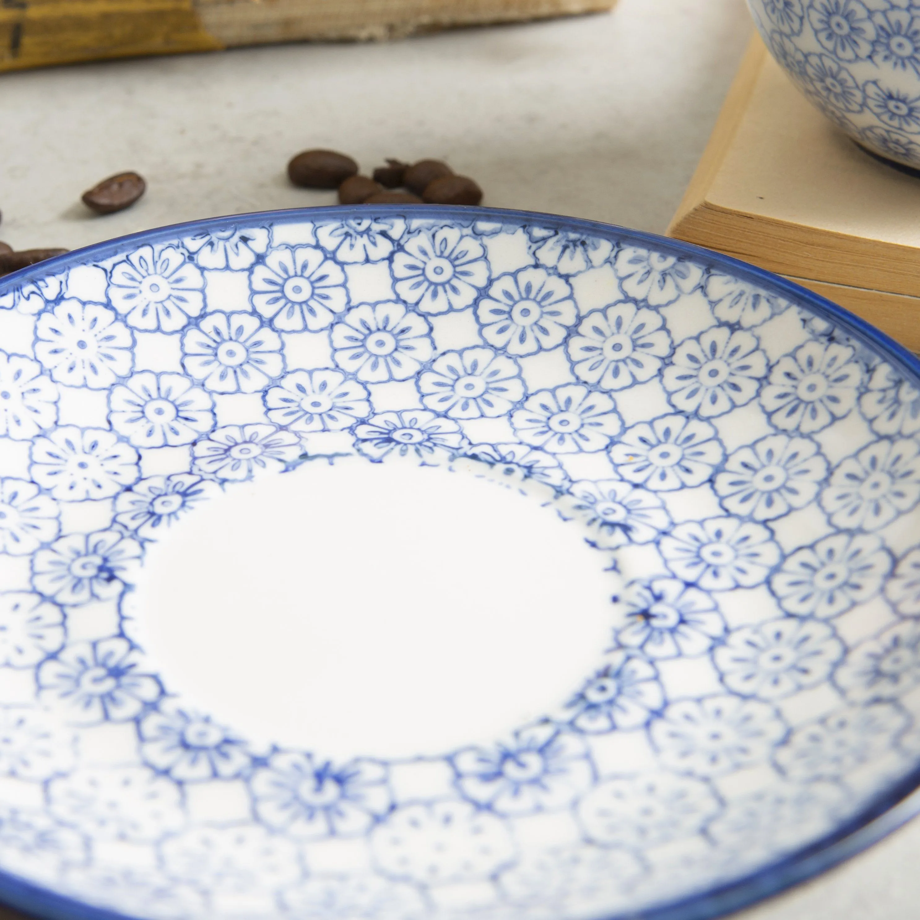 14.5cm Hand Printed Stoneware Cappuccino Saucers - Pack of Six - By Nicola Spring