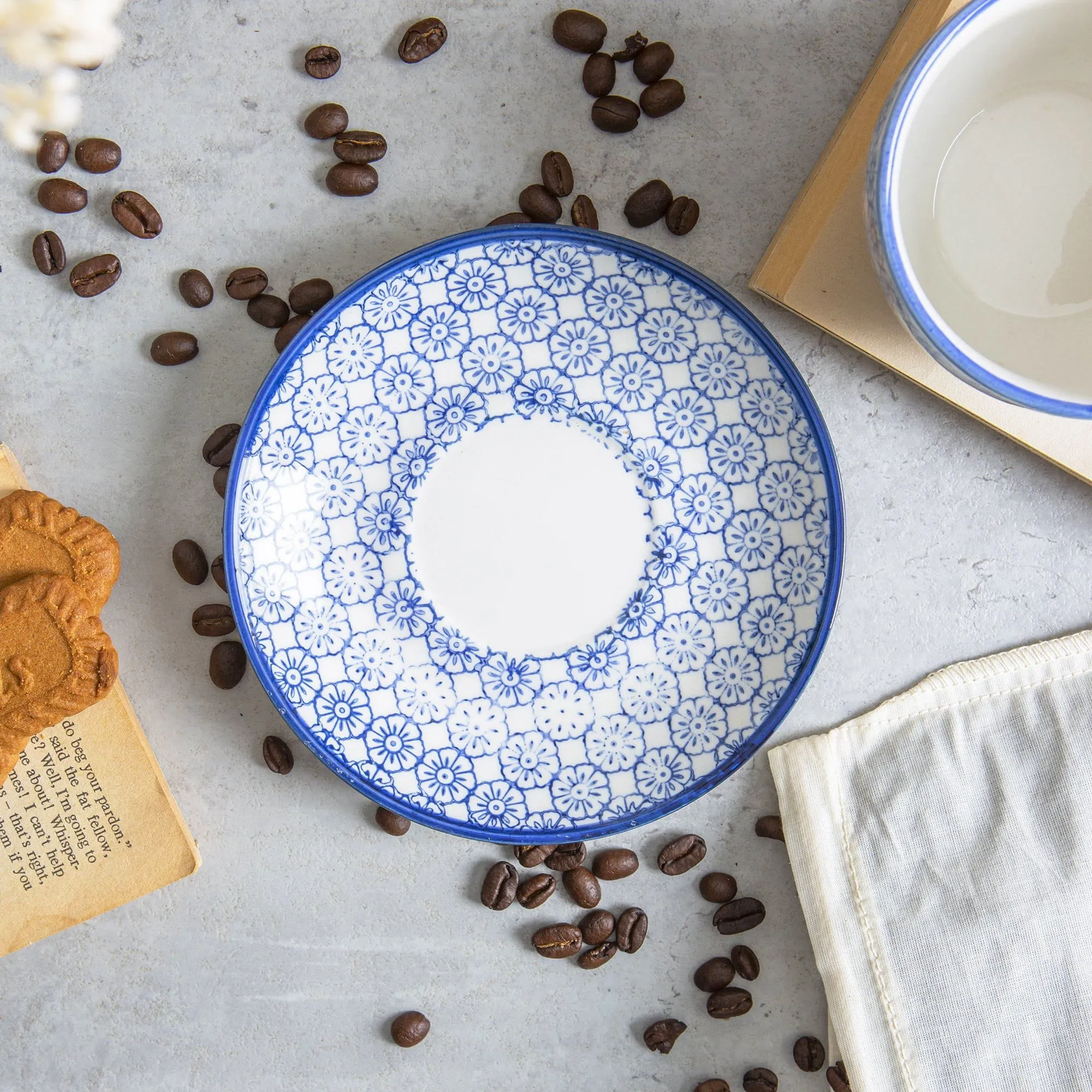 14.5cm Hand Printed Stoneware Cappuccino Saucers - Pack of Six - By Nicola Spring