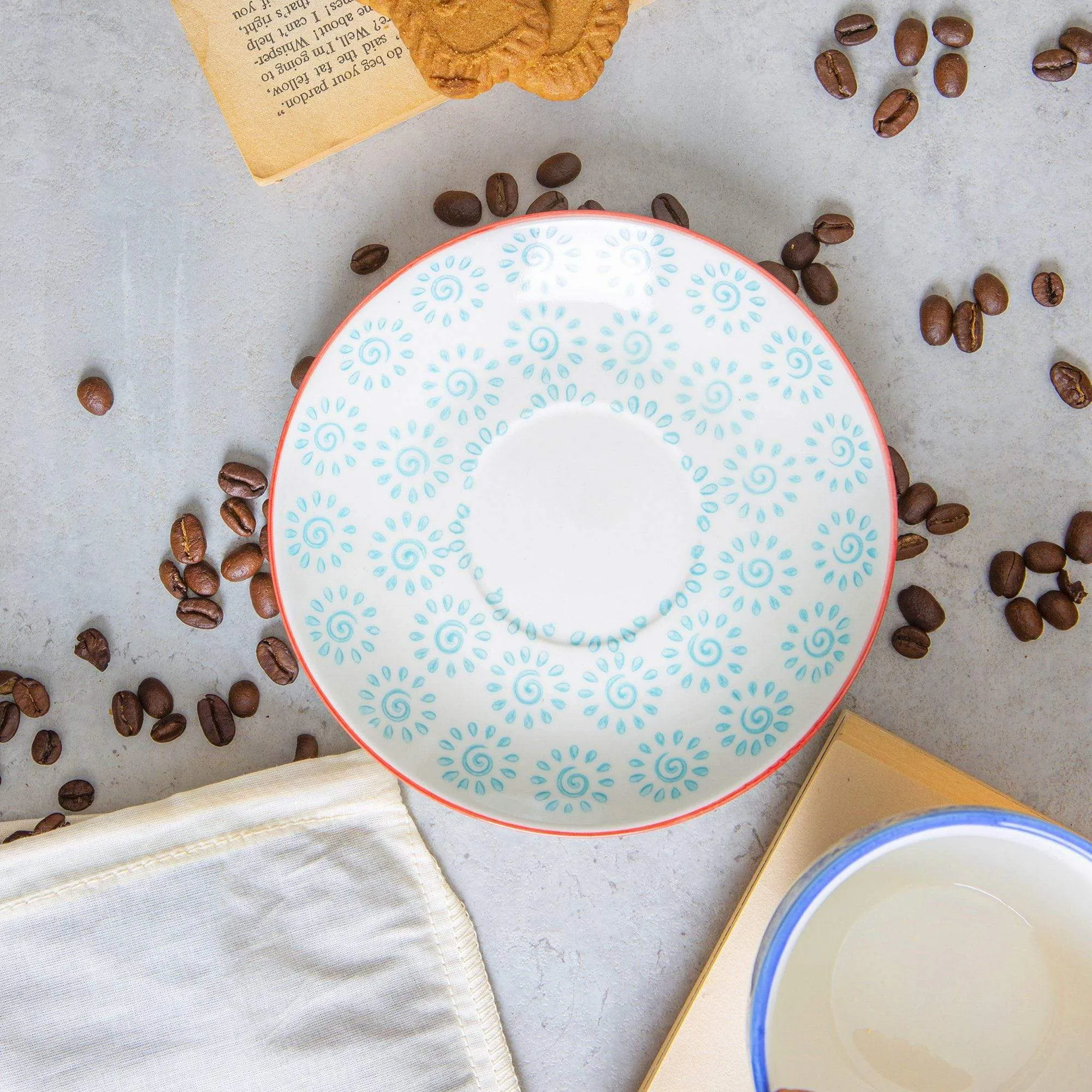 14.5cm Hand Printed Stoneware Cappuccino Saucers - Pack of Six - By Nicola Spring