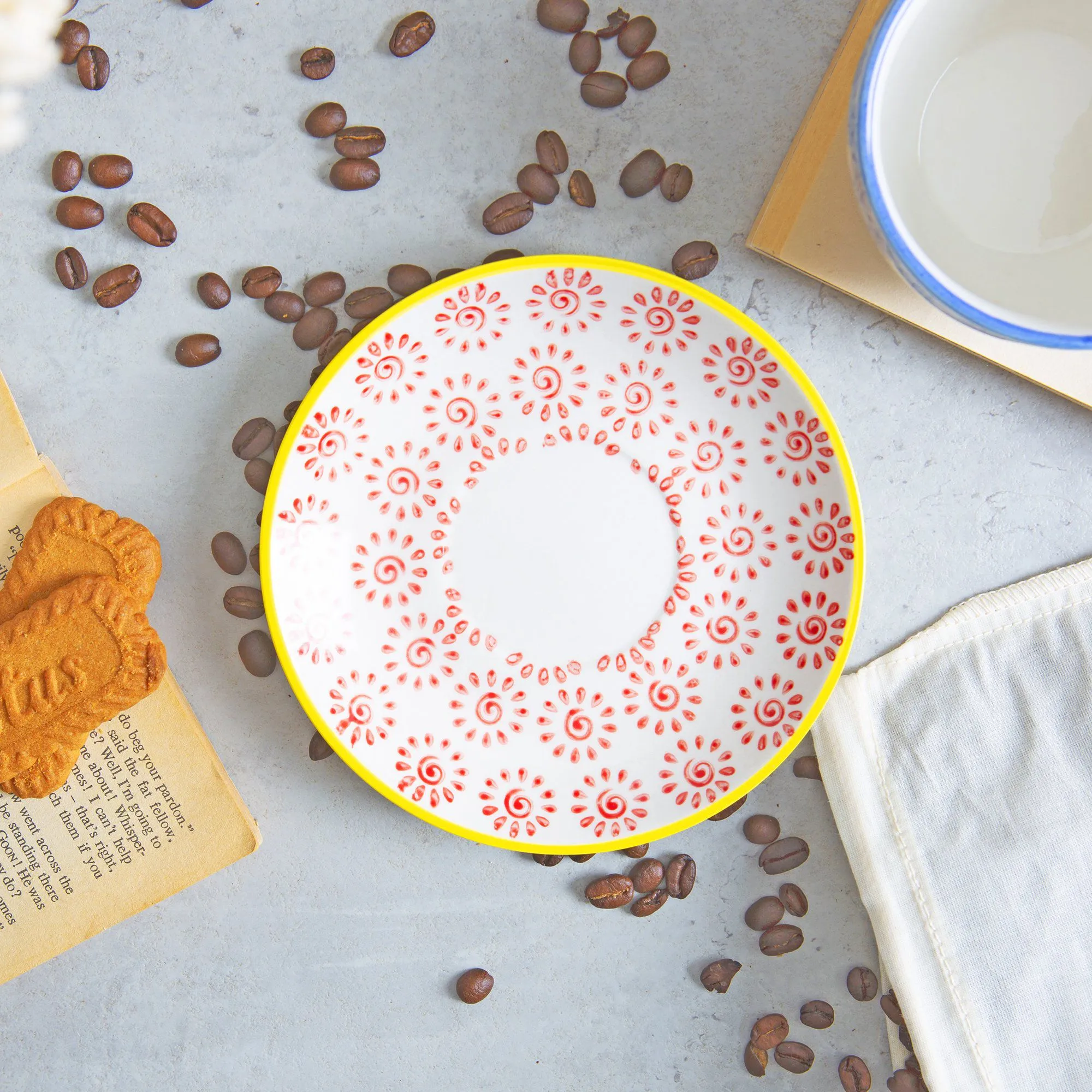 14.5cm Hand Printed Stoneware Cappuccino Saucers - Pack of Six - By Nicola Spring