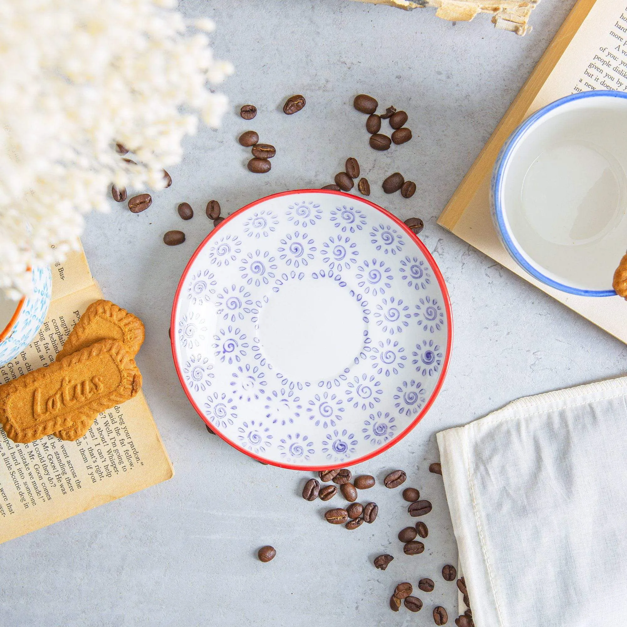 14.5cm Hand Printed Stoneware Cappuccino Saucers - Pack of Six - By Nicola Spring