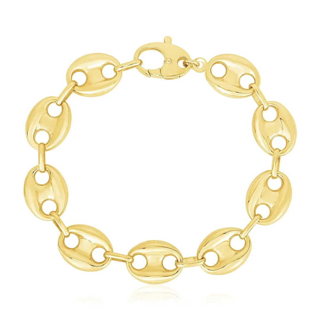 14k Yellow Gold High Polish Lite Puffed Mariner Link Bracelet (15 mm)