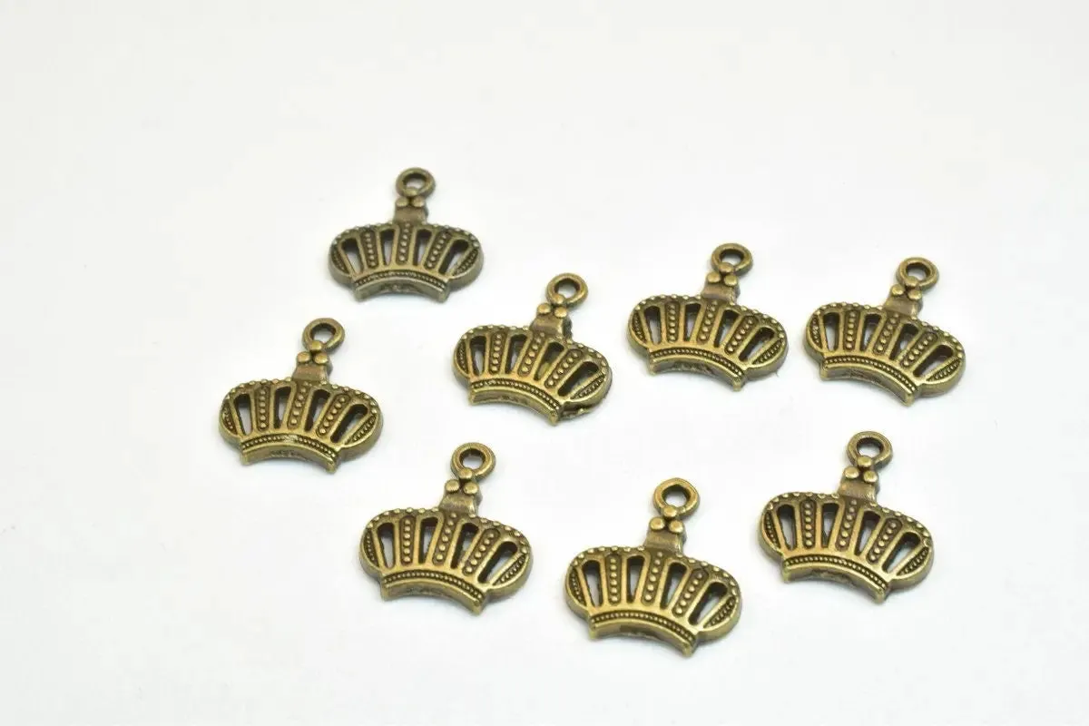 16 PCs Crown Bronze/Gold Charm Beads Alloy Metal Bracelets Pendant Size 14.5x12.5mm Jump Ring Size 1.5mm For Jewelry Making