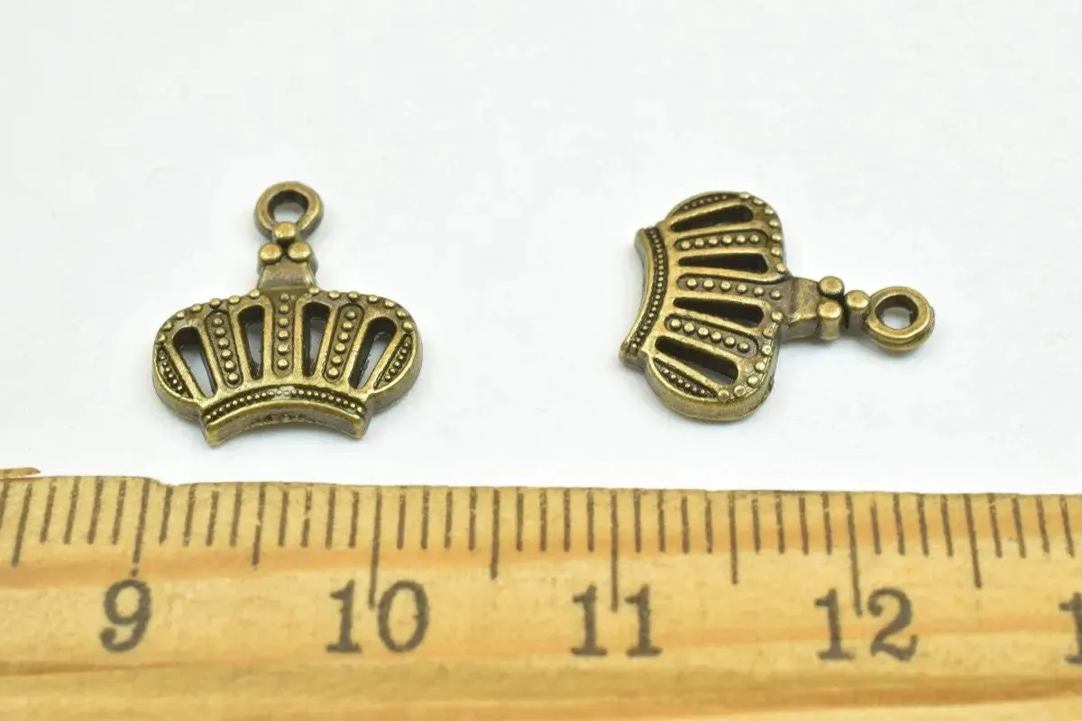 16 PCs Crown Bronze/Gold Charm Beads Alloy Metal Bracelets Pendant Size 14.5x12.5mm Jump Ring Size 1.5mm For Jewelry Making