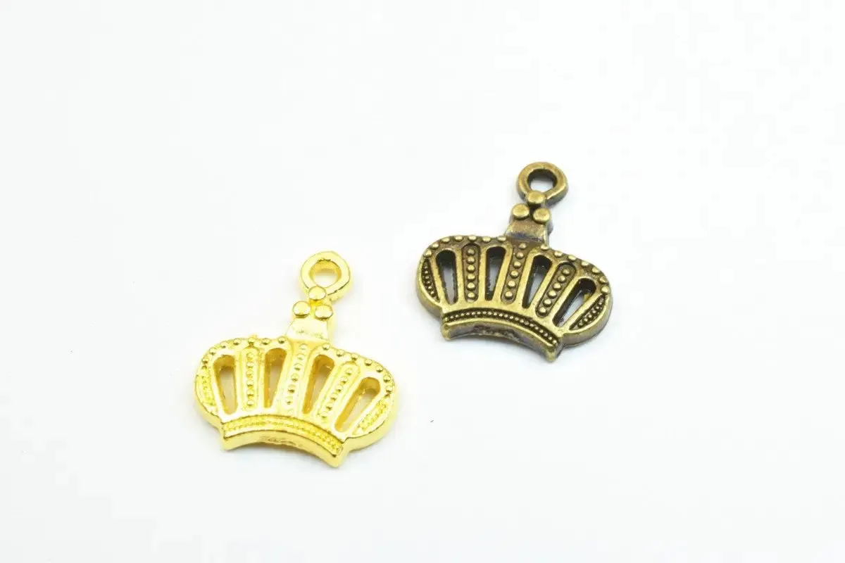 16 PCs Crown Bronze/Gold Charm Beads Alloy Metal Bracelets Pendant Size 14.5x12.5mm Jump Ring Size 1.5mm For Jewelry Making