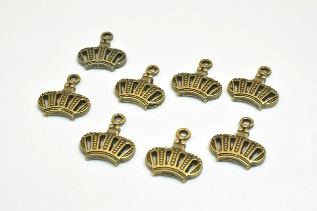 16 PCs Crown Bronze/Gold Charm Beads Alloy Metal Bracelets Pendant Size 14.5x12.5mm Jump Ring Size 1.5mm For Jewelry Making