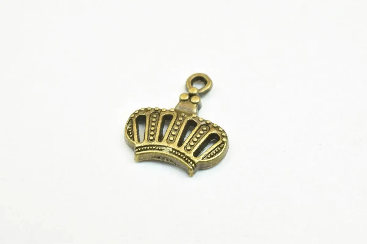 16 PCs Crown Bronze/Gold Charm Beads Alloy Metal Bracelets Pendant Size 14.5x12.5mm Jump Ring Size 1.5mm For Jewelry Making