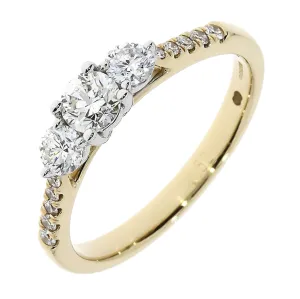 18ct yellow and white gold 3 Diamond ring with Diamond set shoulders