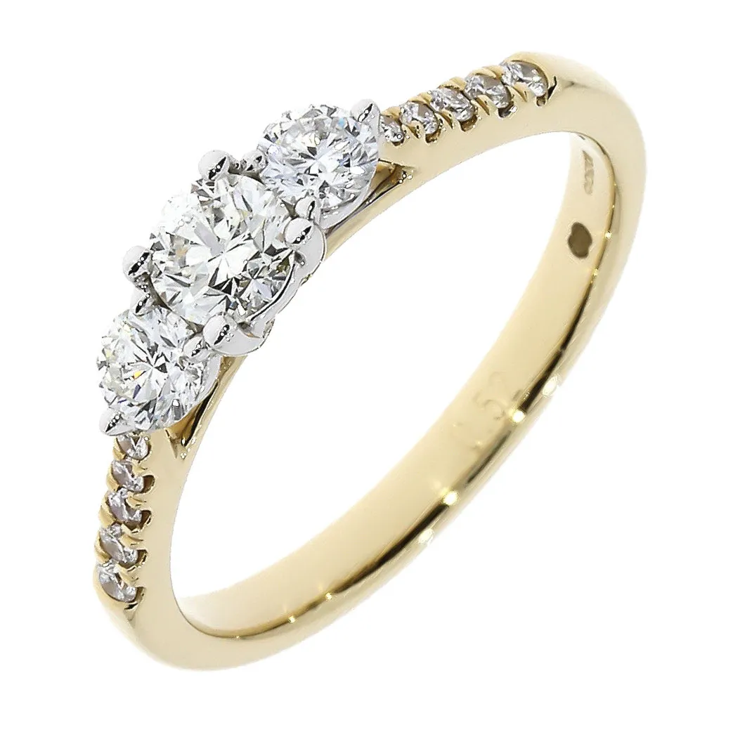 18ct yellow and white gold 3 Diamond ring with Diamond set shoulders