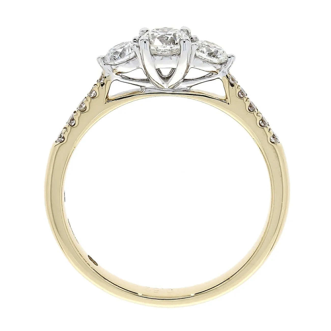 18ct yellow and white gold 3 Diamond ring with Diamond set shoulders