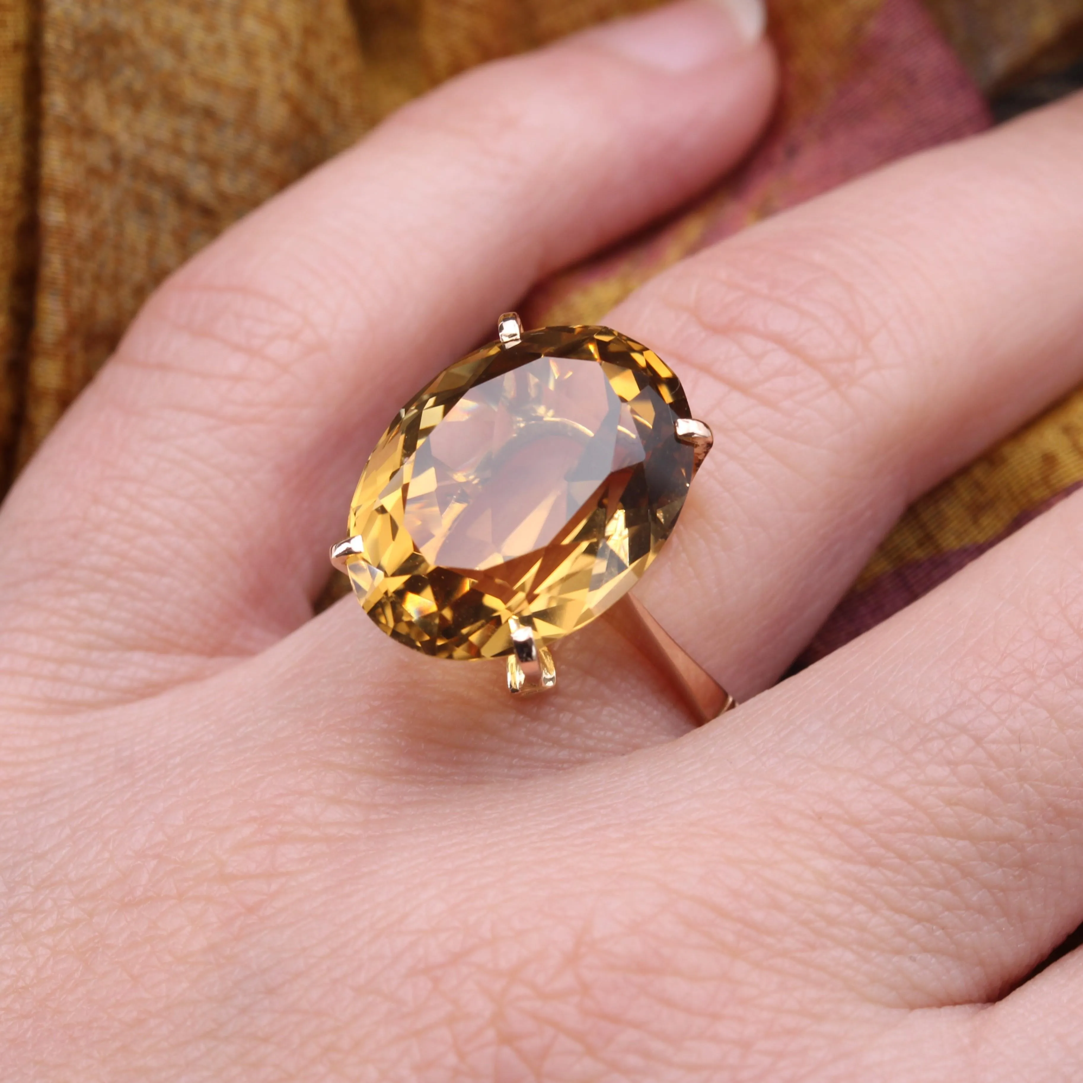 1960s 12 Carats Citrine 18 Karat Yellow Gold Cocktail Ring