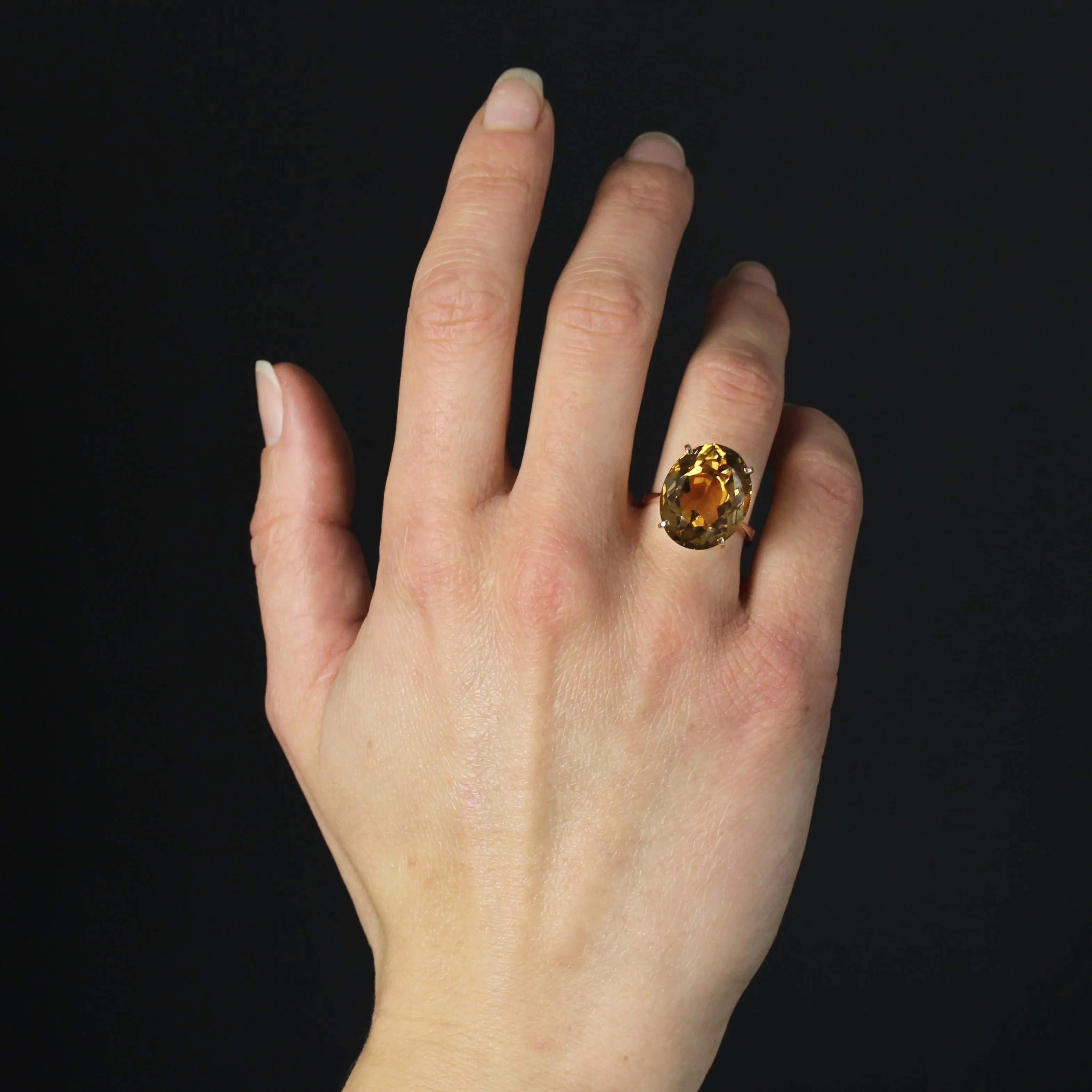 1960s 12 Carats Citrine 18 Karat Yellow Gold Cocktail Ring