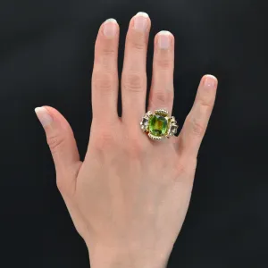 1960s 7.76 Carat Peridot 18 Karat Rose Gold Flower Ring