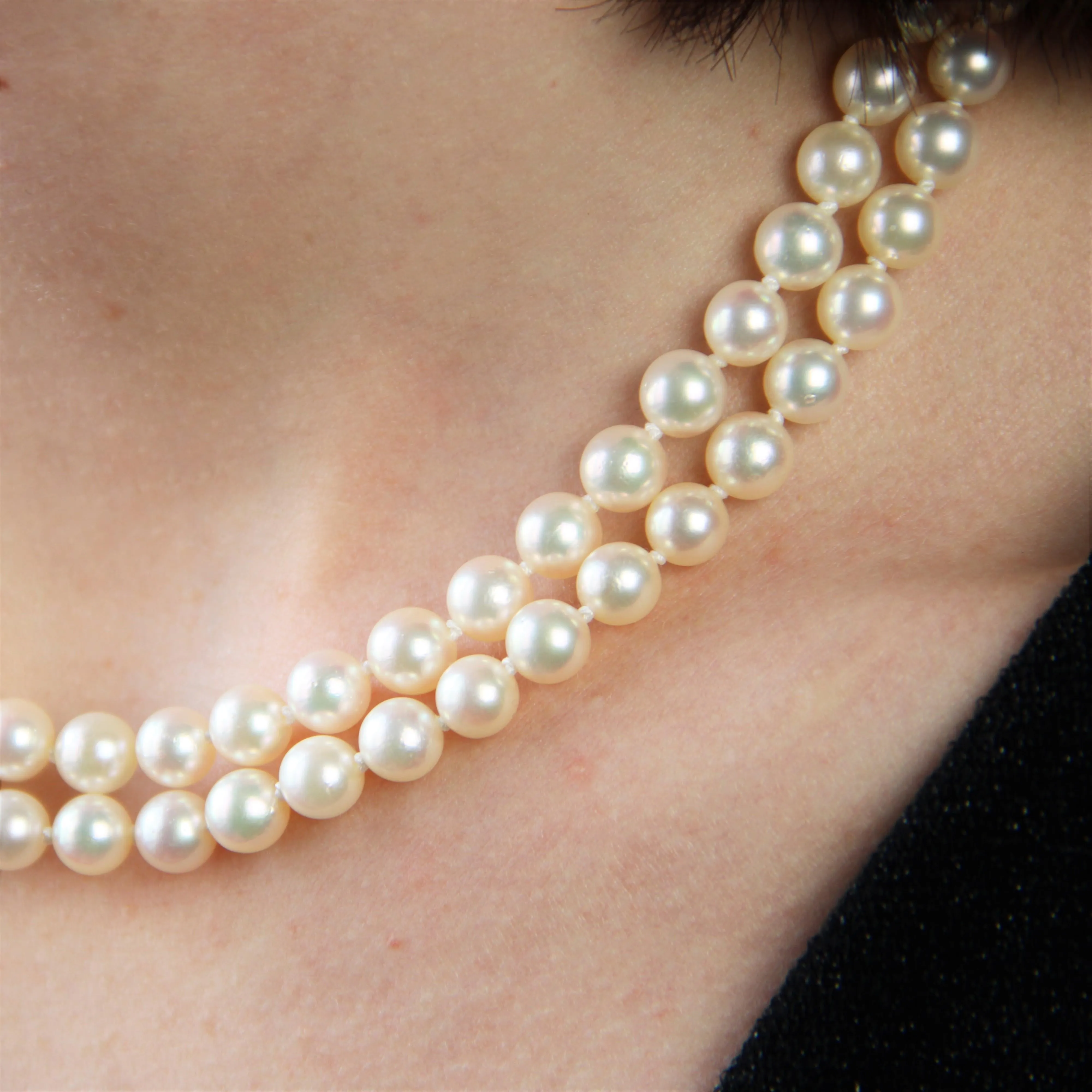 1960s Cultured Pearl Yellow Gold Double Row Necklace