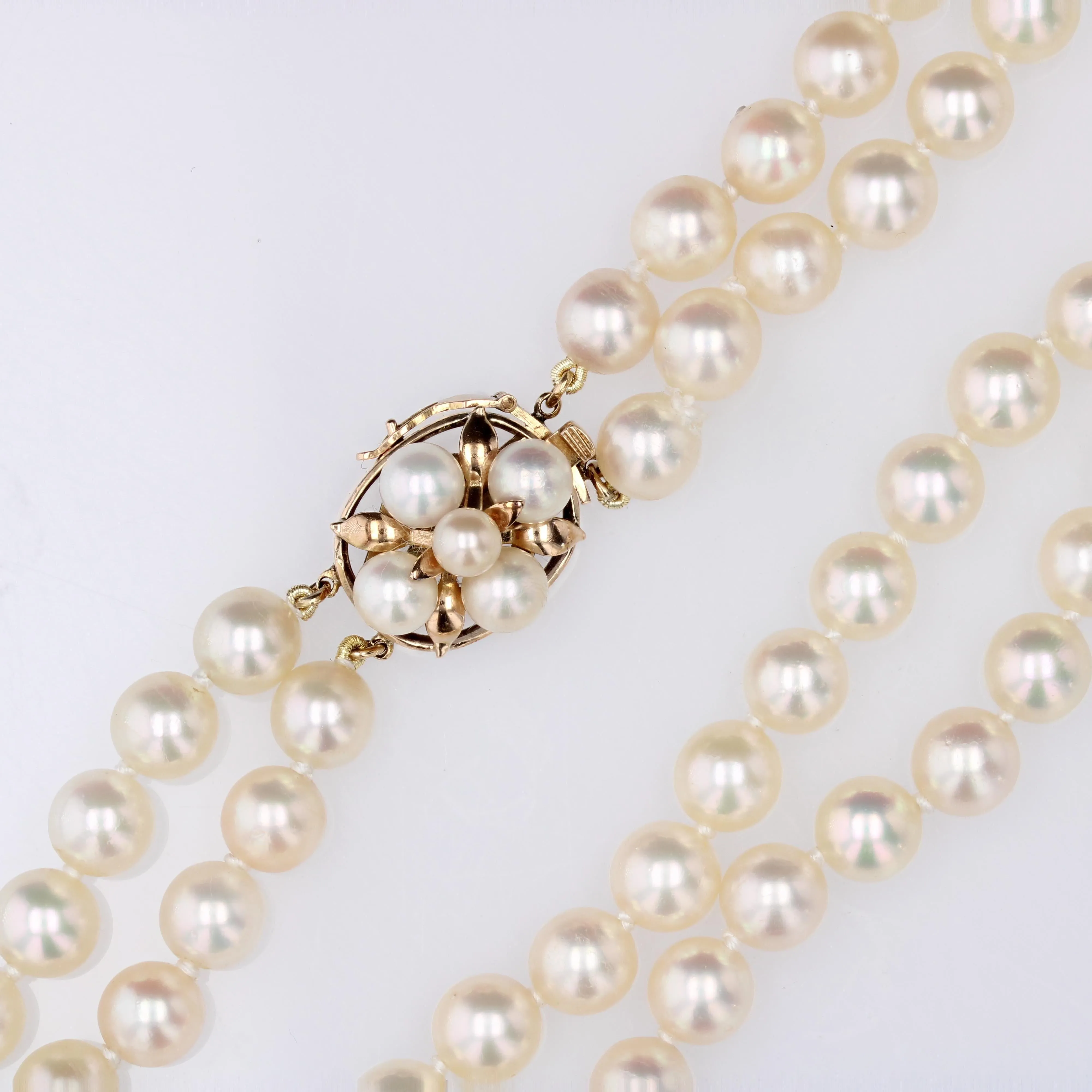 1960s Cultured Pearl Yellow Gold Double Row Necklace