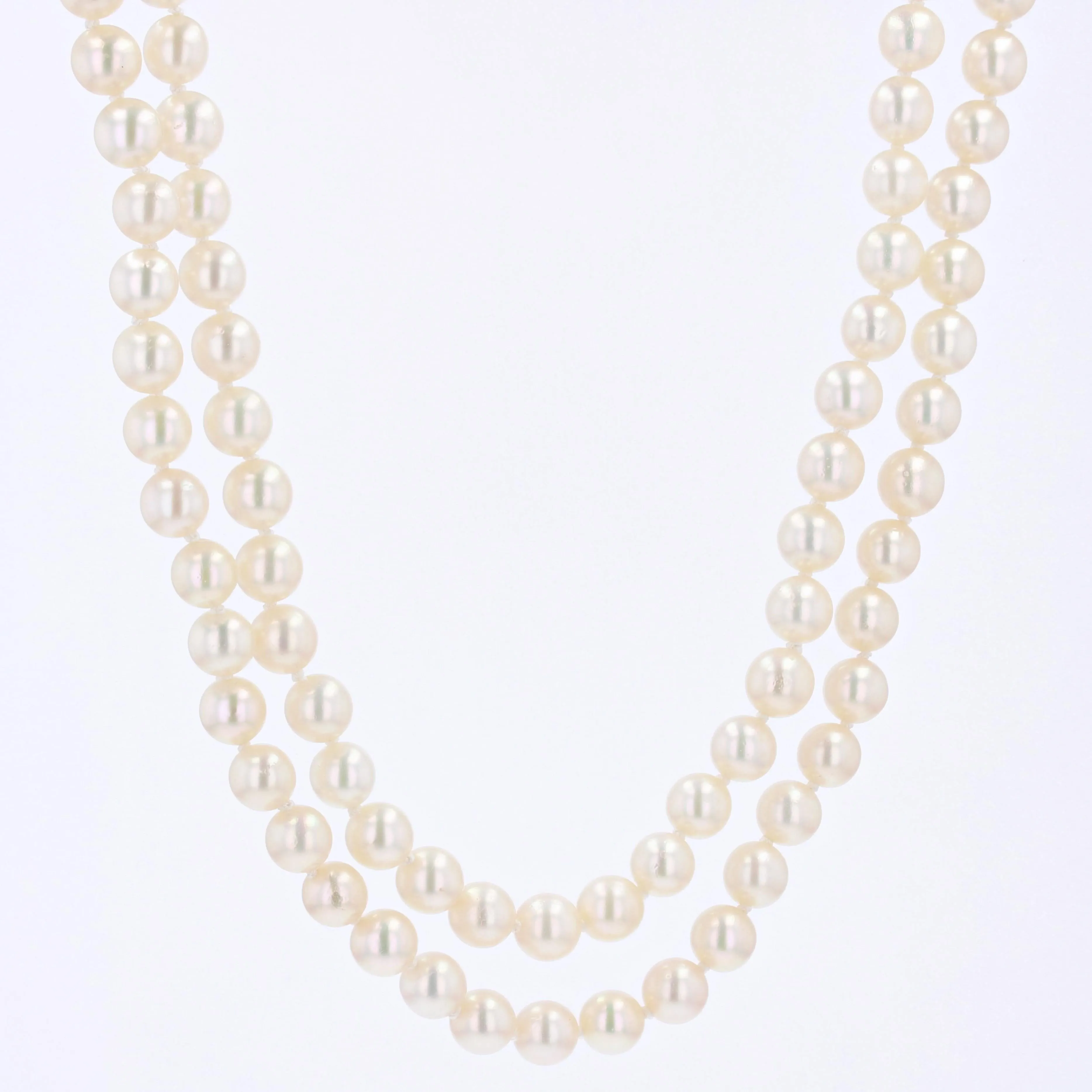 1960s Cultured Pearl Yellow Gold Double Row Necklace