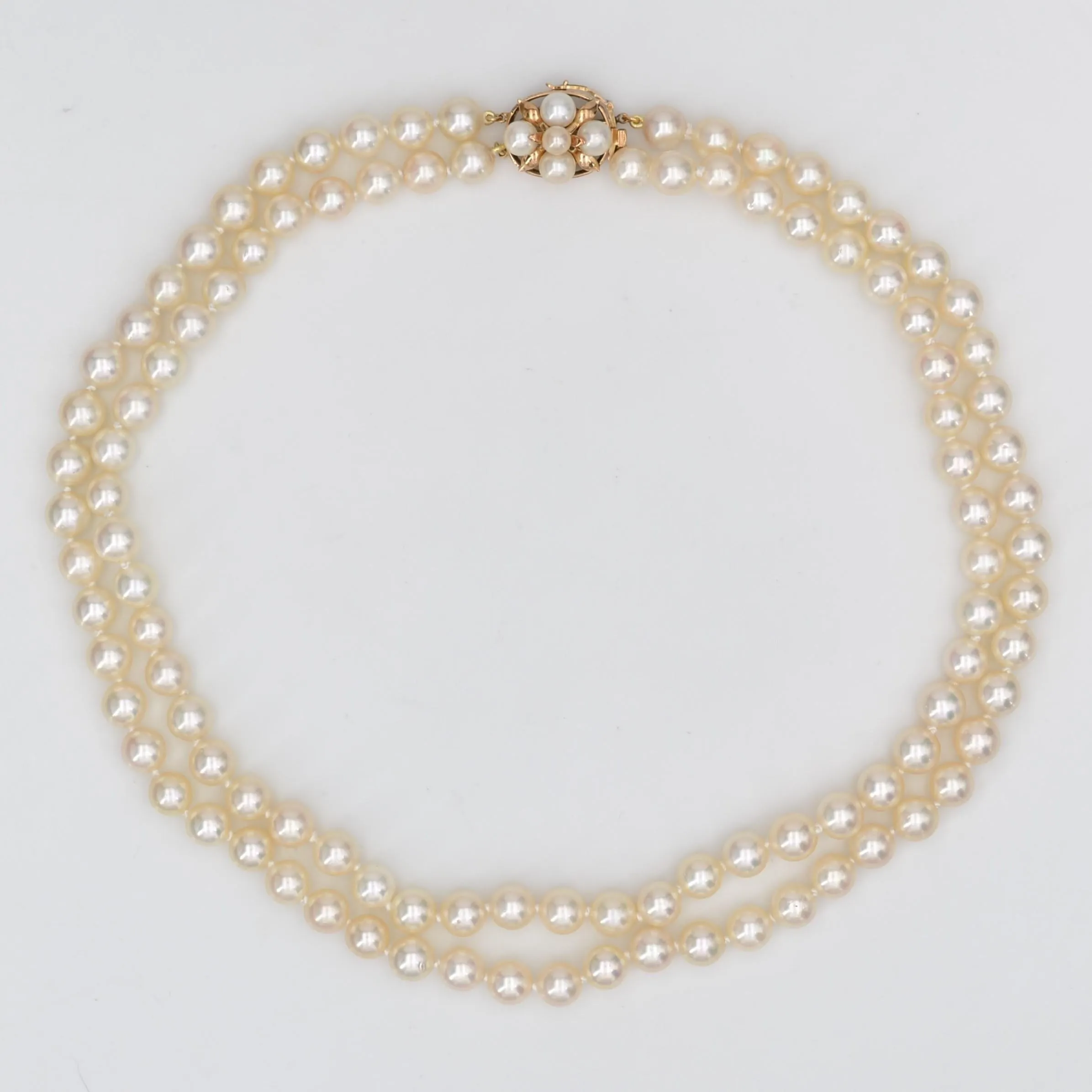 1960s Cultured Pearl Yellow Gold Double Row Necklace