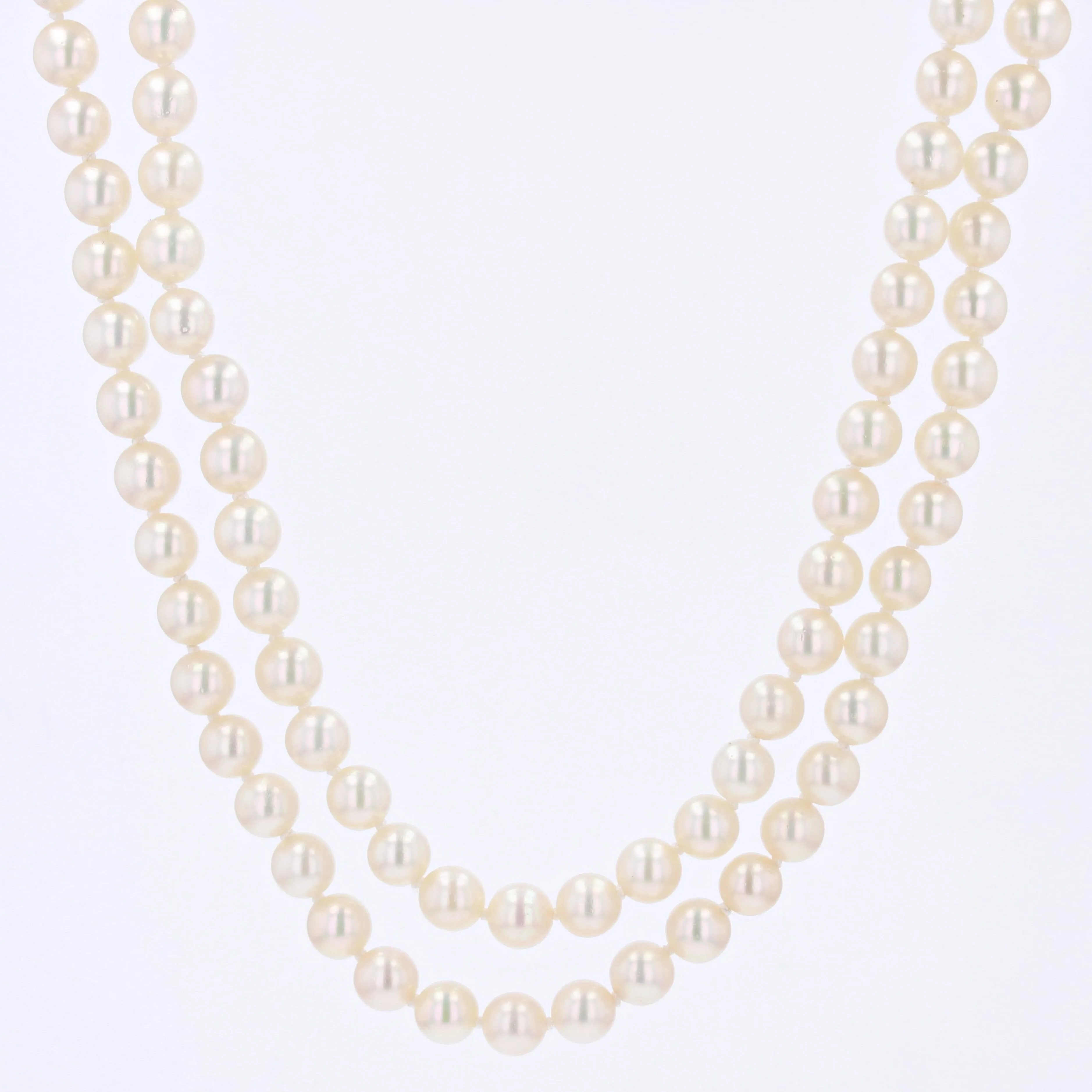 1960s Cultured Pearl Yellow Gold Double Row Necklace