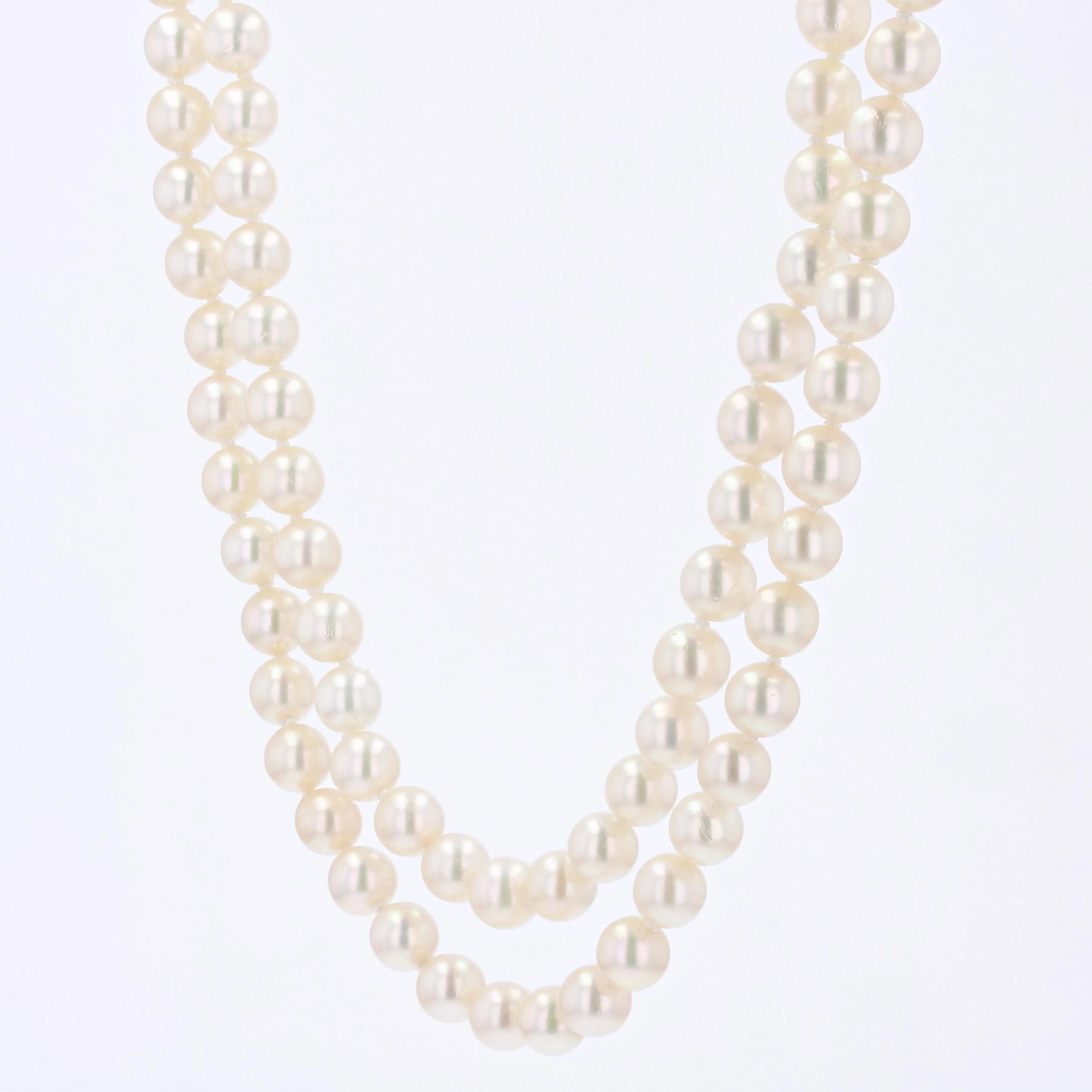 1960s Cultured Pearl Yellow Gold Double Row Necklace