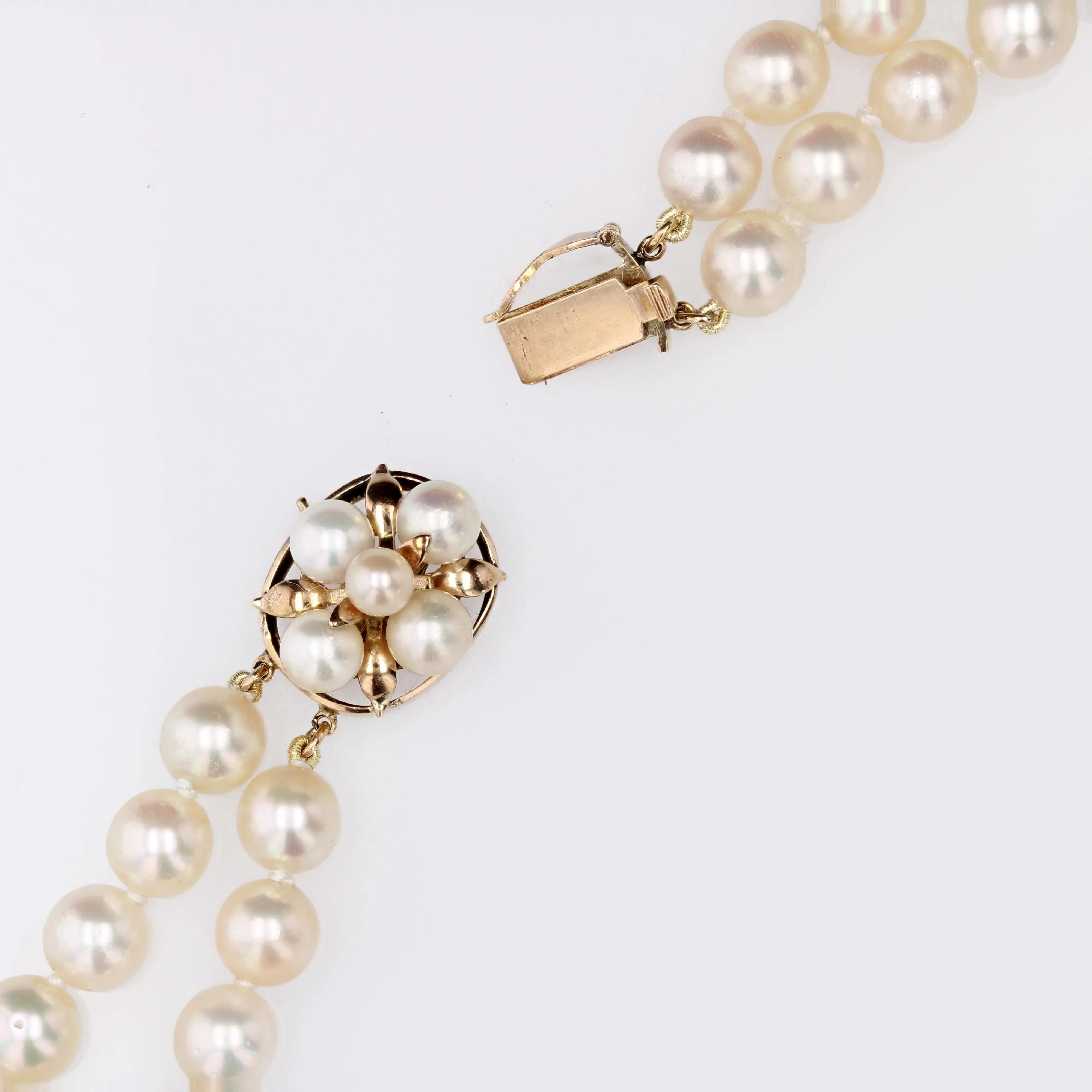 1960s Cultured Pearl Yellow Gold Double Row Necklace