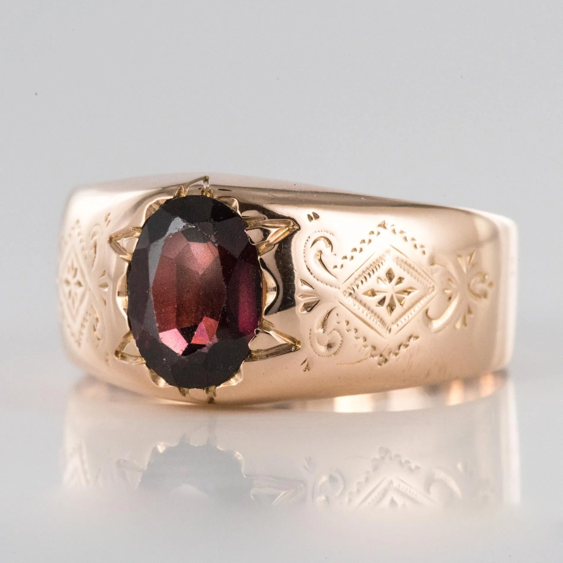 19th Century 18 Karat Rose Gold 1.20 Carat Garnet Bangle Men's Ring