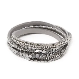 2 Row Suede Wrap Bracelet W CZ and Heart Beads Silver T