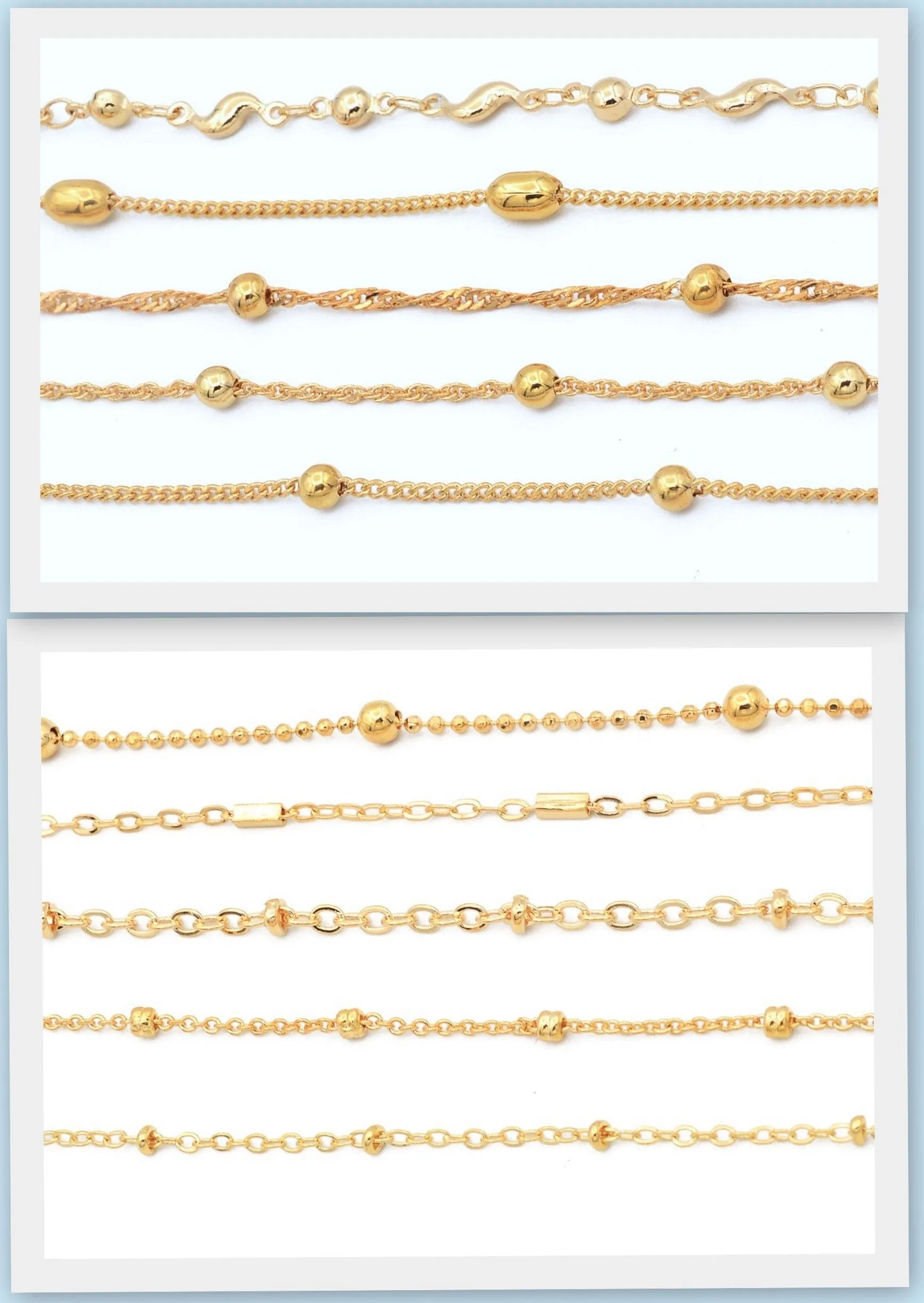 3 Feet 18K/14K Gold Filled Look, Cable Chain Curb Cuban Flat With Oval Bead,  Satellite Chain customize necklace For Jewelry supplies and wholesale