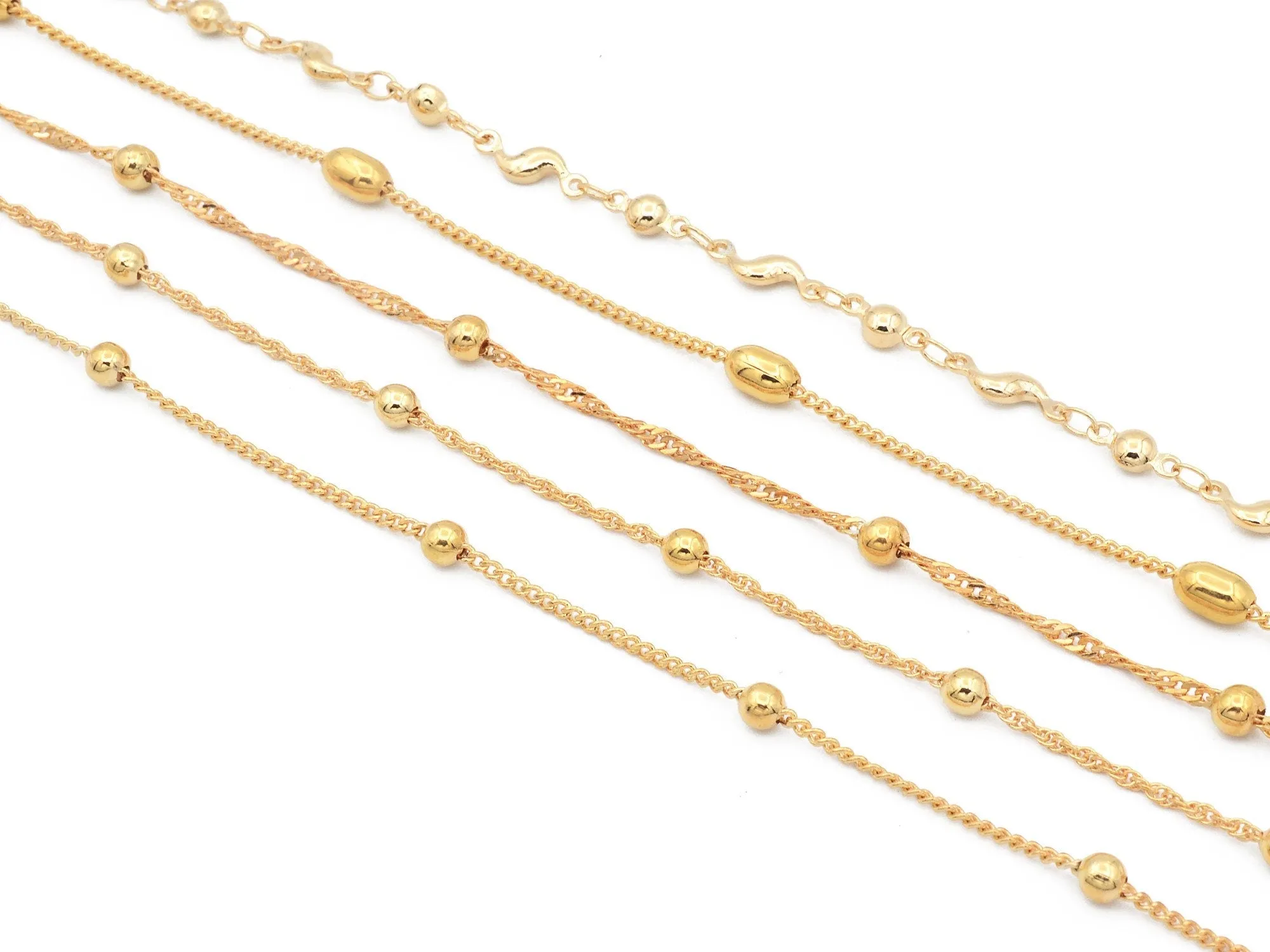 3 Feet 18K/14K Gold Filled Look, Cable Chain Curb Cuban Flat With Oval Bead,  Satellite Chain customize necklace For Jewelry supplies and wholesale