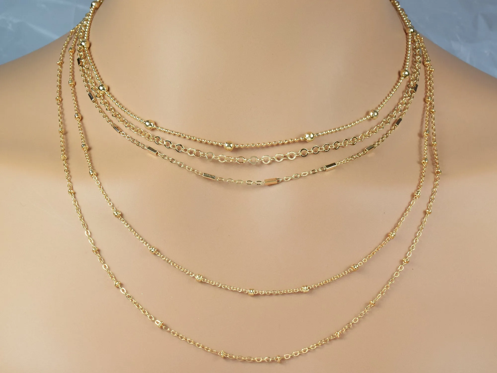 3 Feet 18K/14K Gold Filled Look, Cable Chain Curb Cuban Flat With Oval Bead,  Satellite Chain customize necklace For Jewelry supplies and wholesale