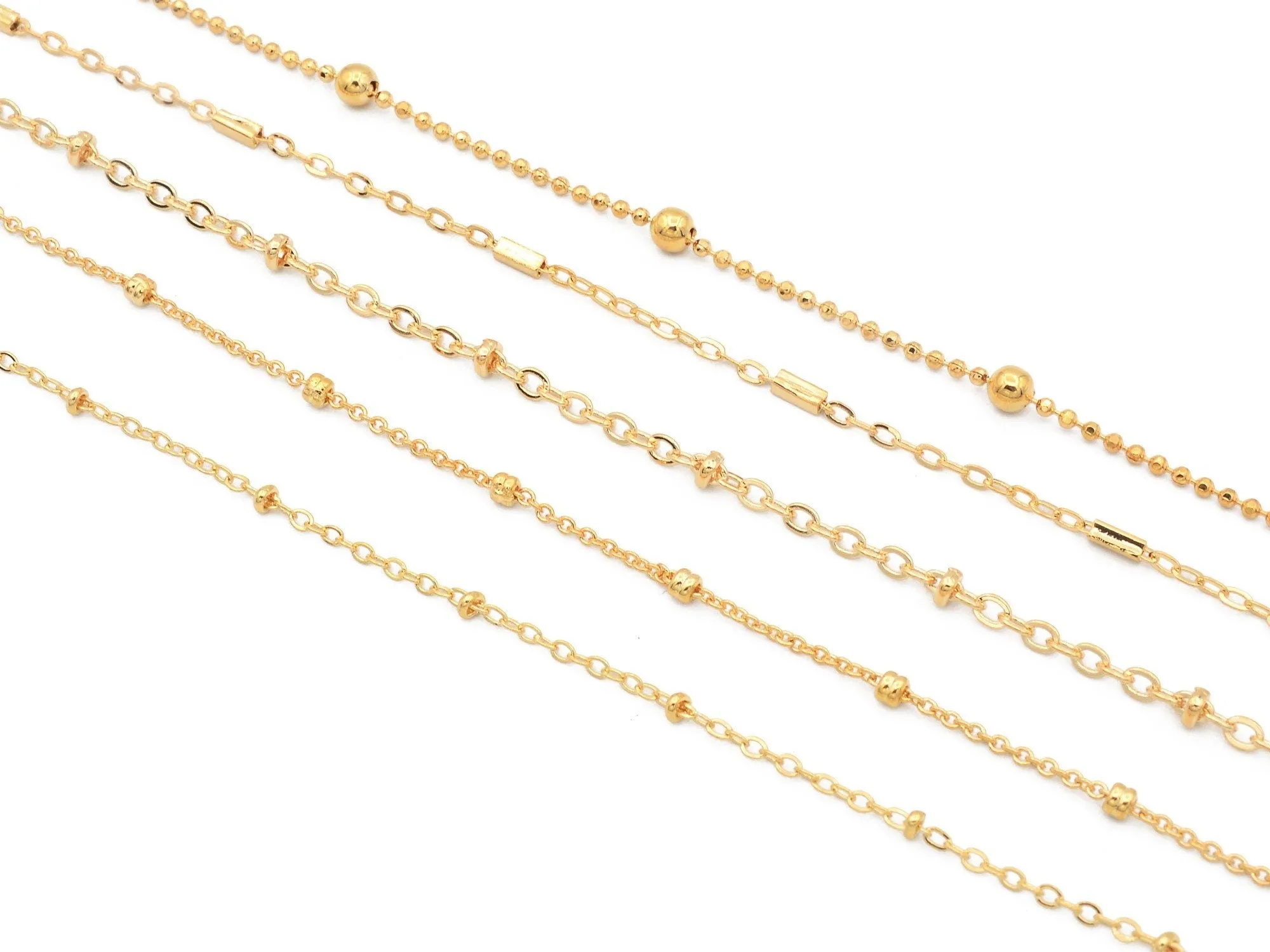 3 Feet 18K/14K Gold Filled Look, Cable Chain Curb Cuban Flat With Oval Bead,  Satellite Chain customize necklace For Jewelry supplies and wholesale