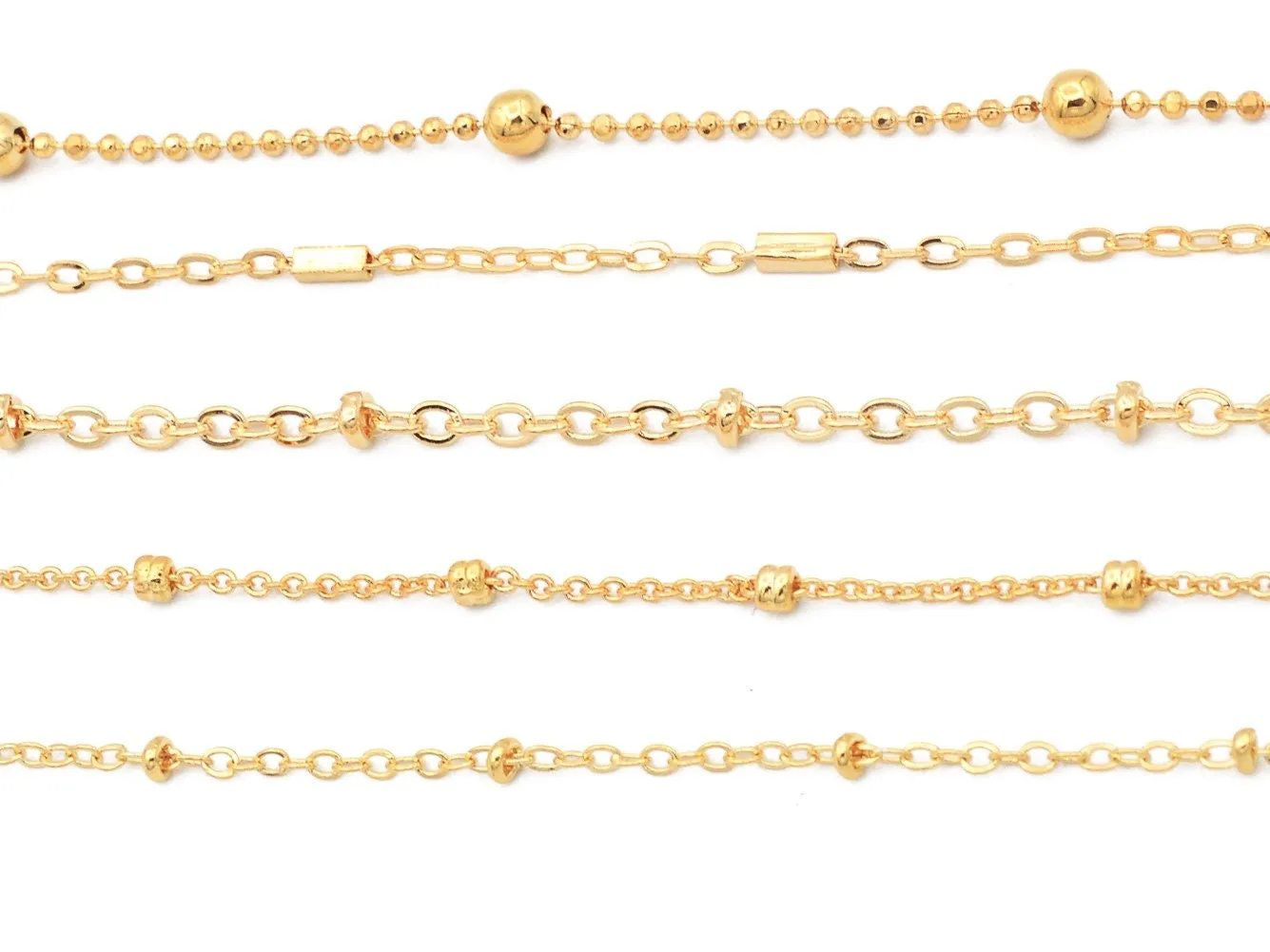 3 Feet 18K/14K Gold Filled Look, Cable Chain Curb Cuban Flat With Oval Bead,  Satellite Chain customize necklace For Jewelry supplies and wholesale