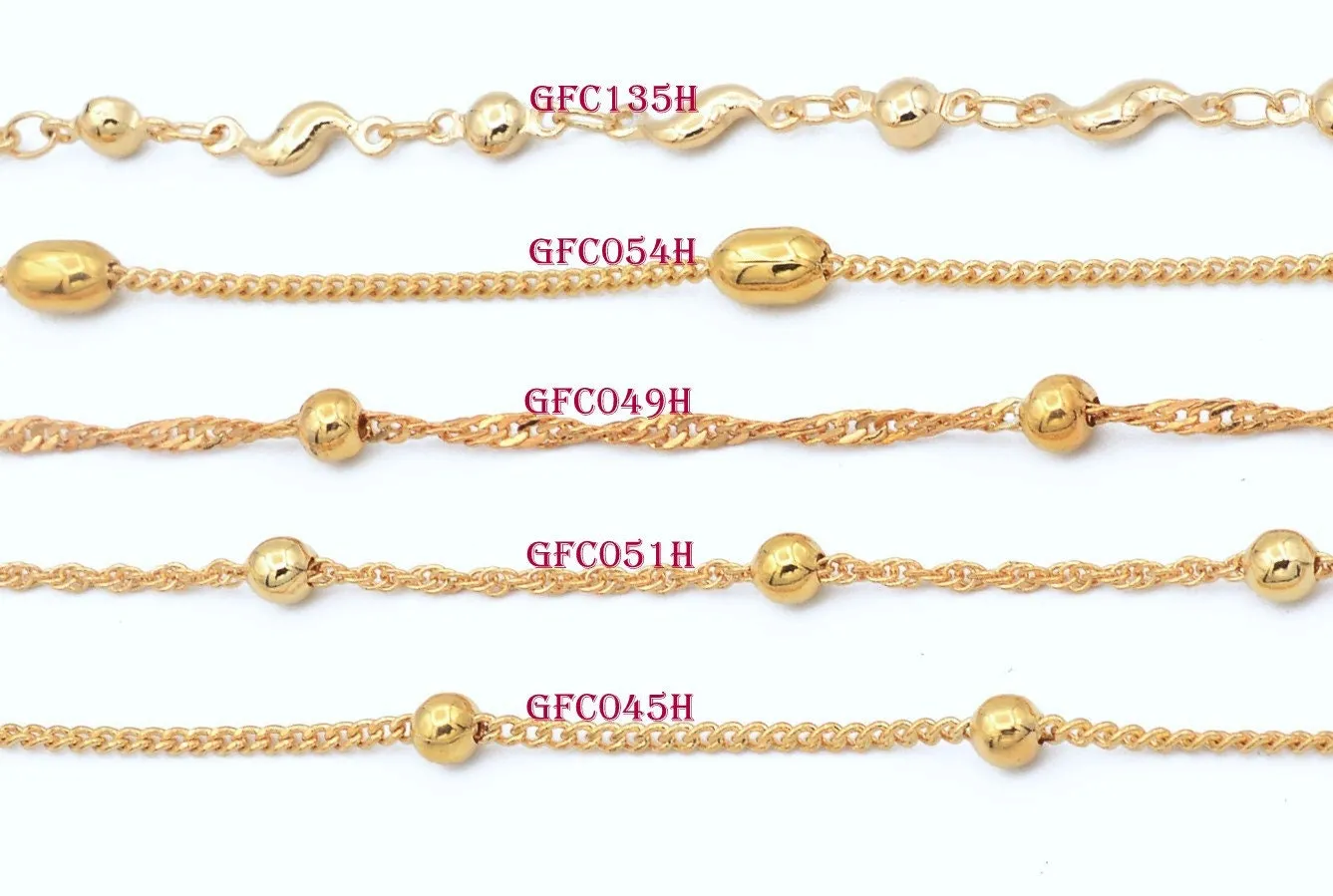 3 Feet 18K/14K Gold Filled Look, Cable Chain Curb Cuban Flat With Oval Bead,  Satellite Chain customize necklace For Jewelry supplies and wholesale