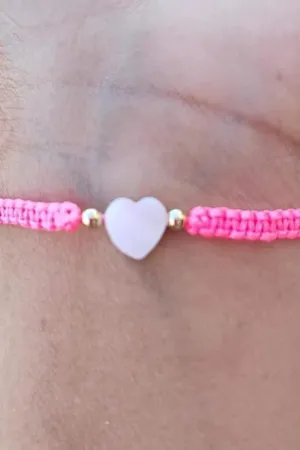 Adults - Heart - Mother of Pearl Citron Bracelets - Neon Pink