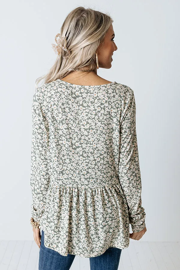 Amazing Ideas Floral Babydoll Top In Sage