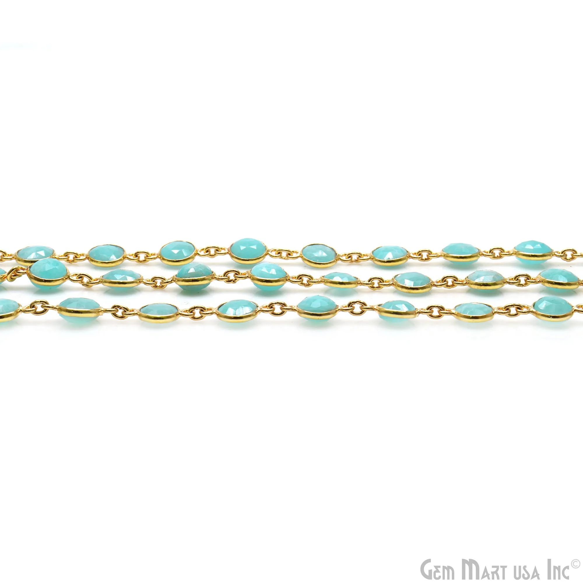 Amazonite Faceted Round 8mm Bezel Gold Plated Continuous Connector Chain