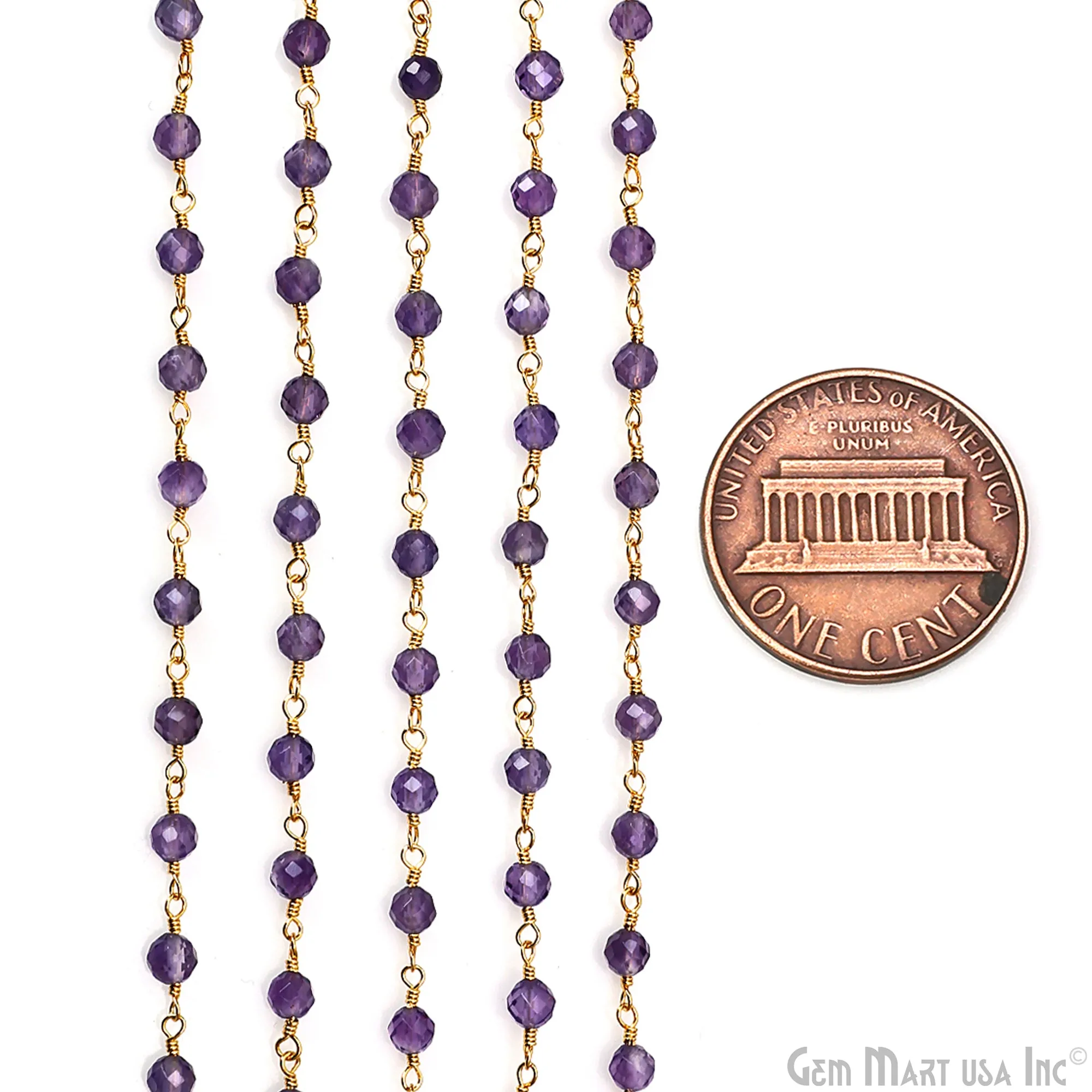 Amethyst 4mm Gold Plated Beaded Wire Wrapped Rosary Chain