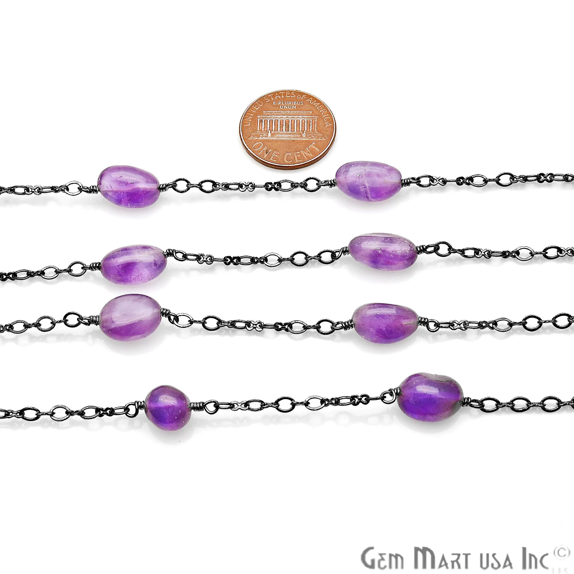 Amethyst Tumble Beads 10x6mm Oxidized Wire Wrapped Rosary Chain