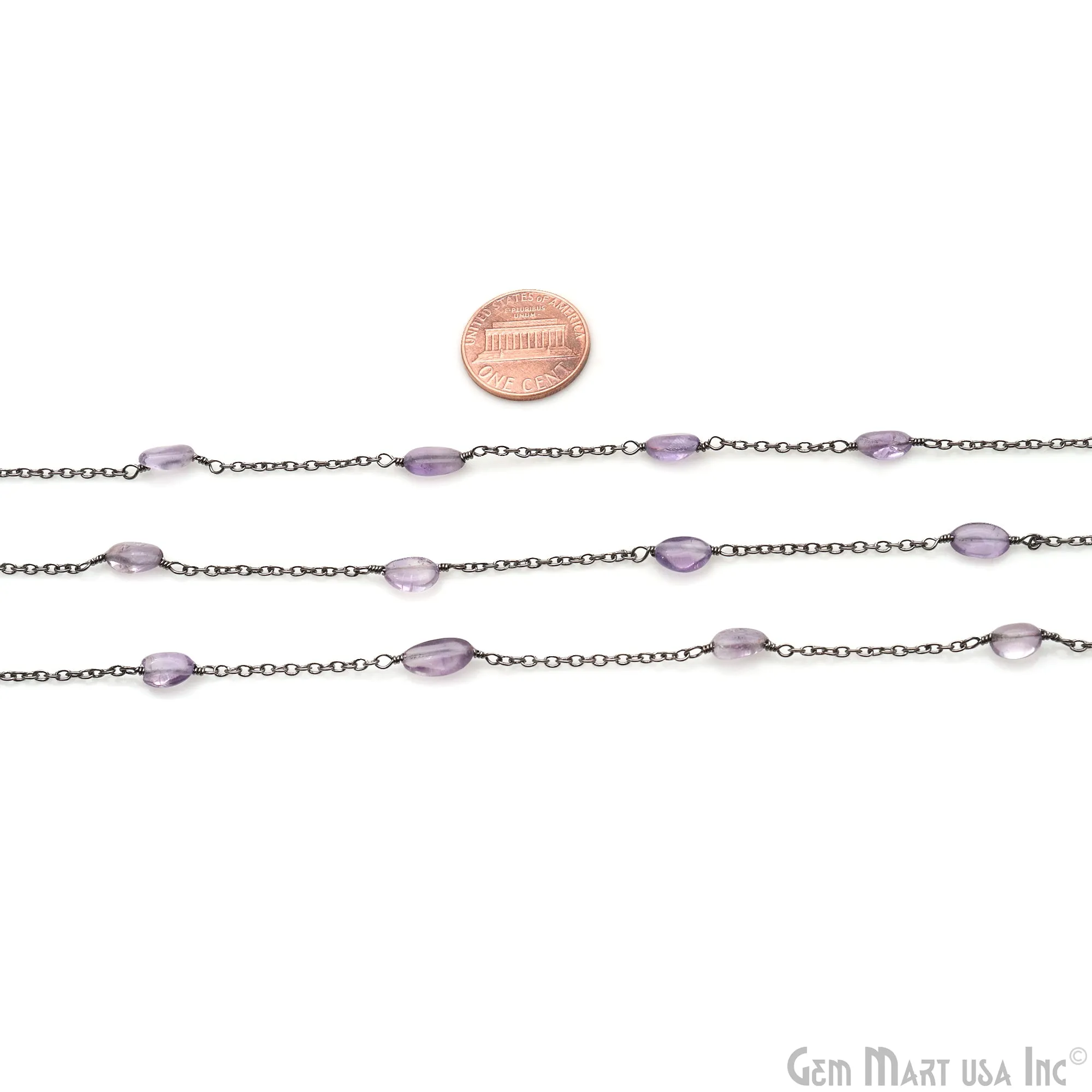 Amethyst Tumble Beads 10x6mm Oxidized Wire Wrapped Rosary Chain