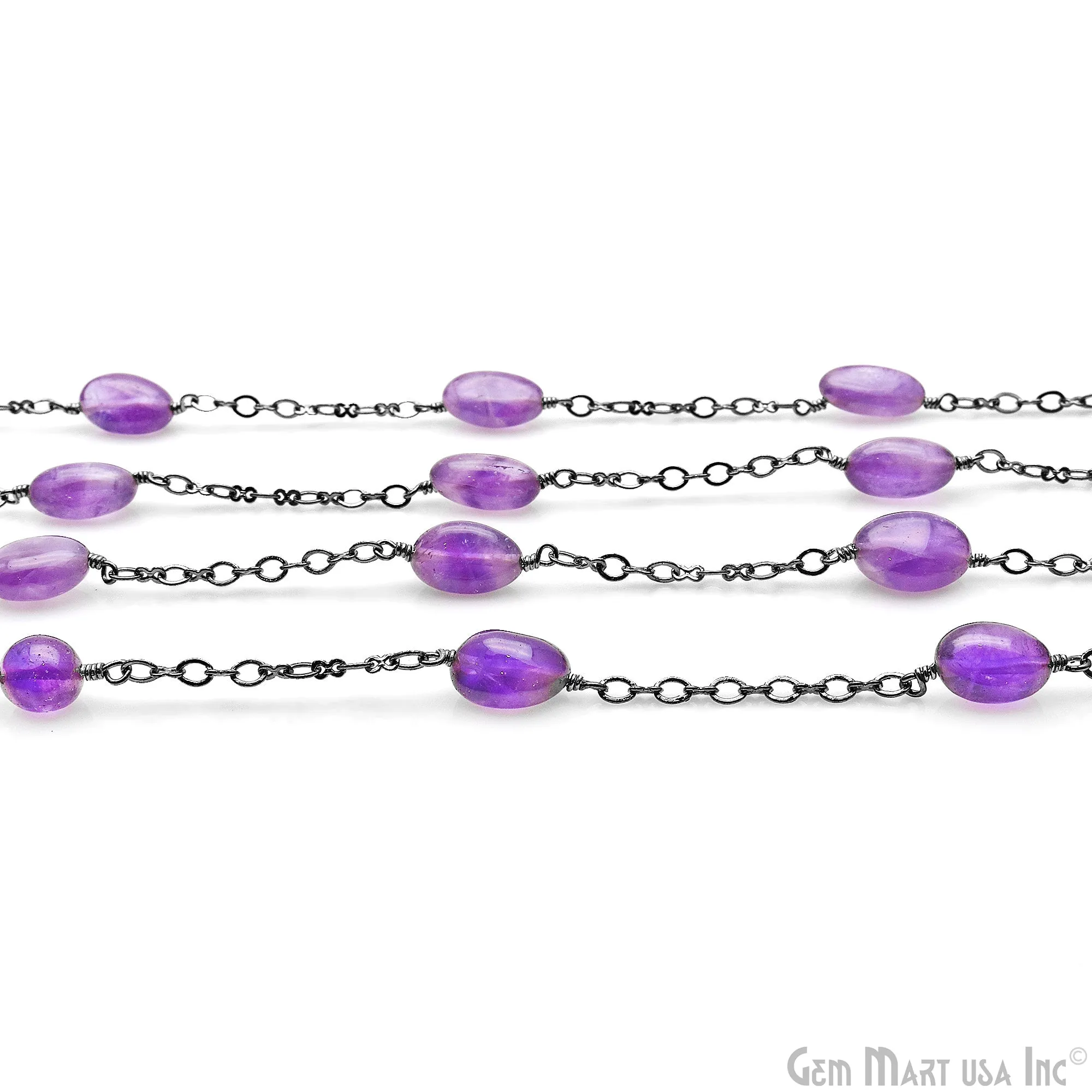 Amethyst Tumble Beads 10x6mm Oxidized Wire Wrapped Rosary Chain