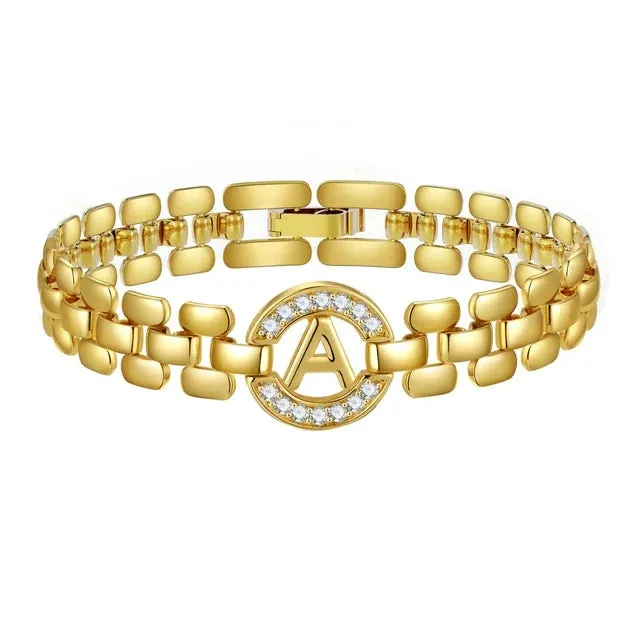 Apsvo A Letter Bracelet Gold Initial Bracelet Cubic