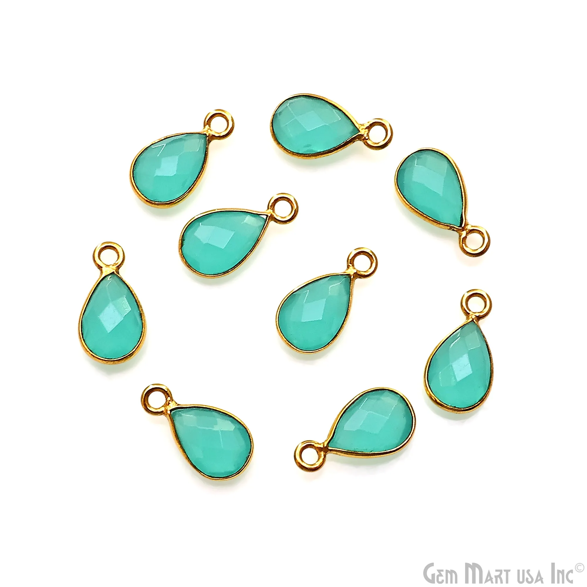 Aqua Chalcedony Pears 6x9mm Gold Plated Single Bail Gemstone Connector