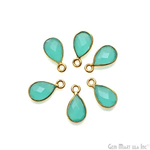 Aqua Chalcedony Pears 6x9mm Gold Plated Single Bail Gemstone Connector