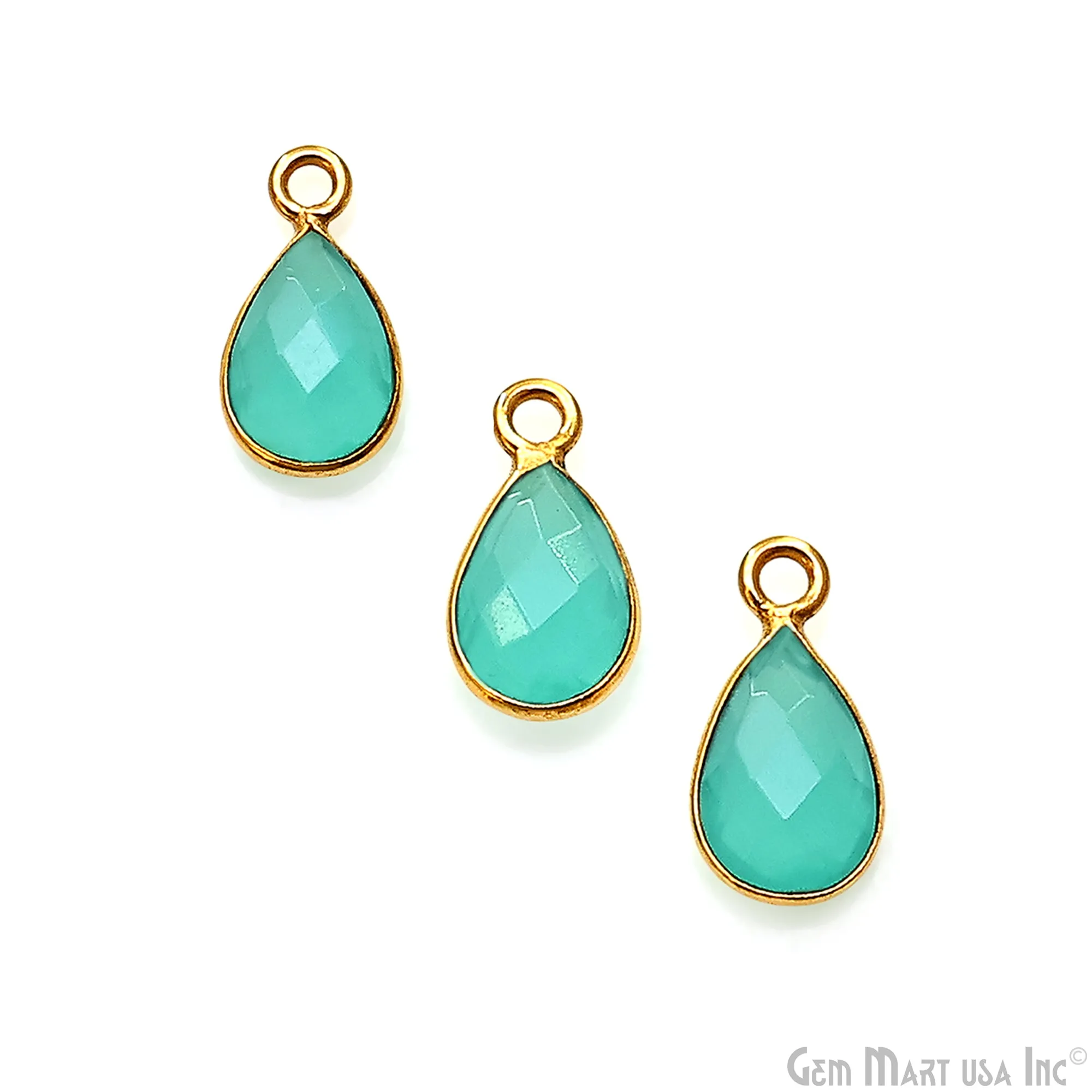 Aqua Chalcedony Pears 6x9mm Gold Plated Single Bail Gemstone Connector