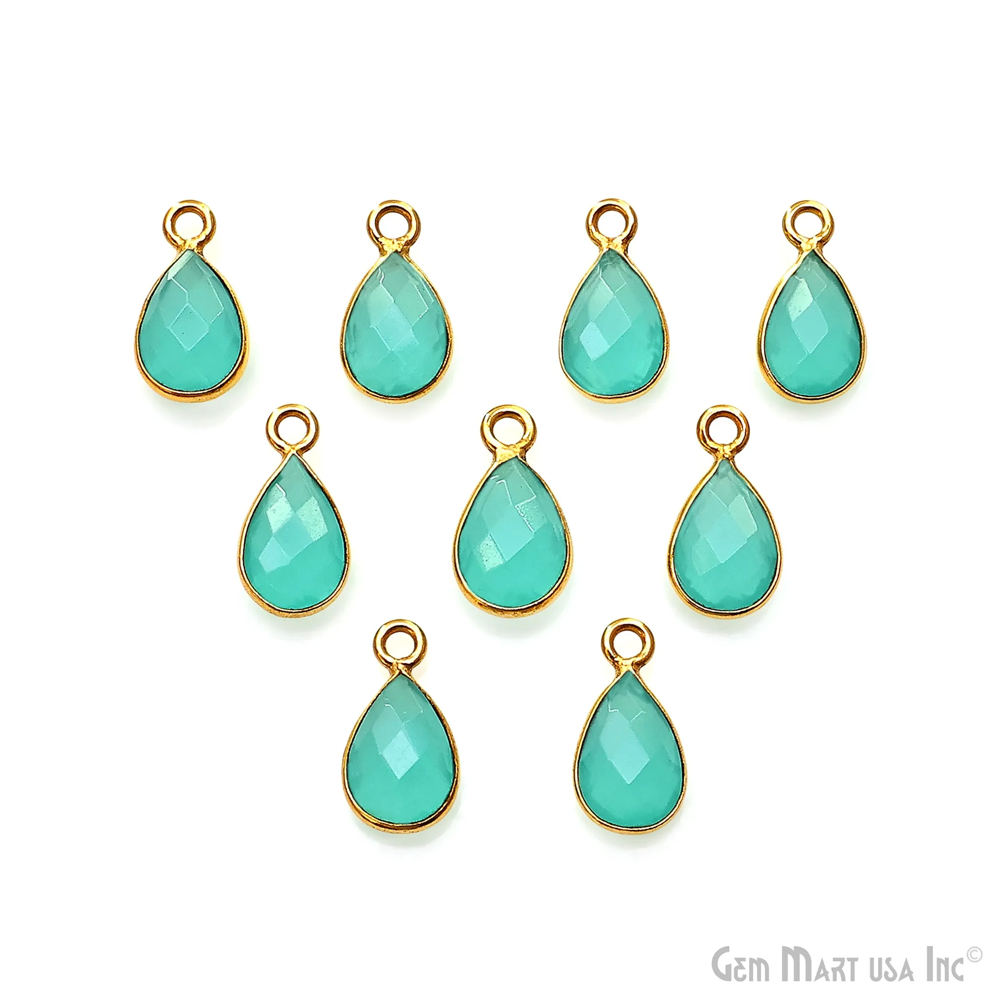 Aqua Chalcedony Pears 6x9mm Gold Plated Single Bail Gemstone Connector