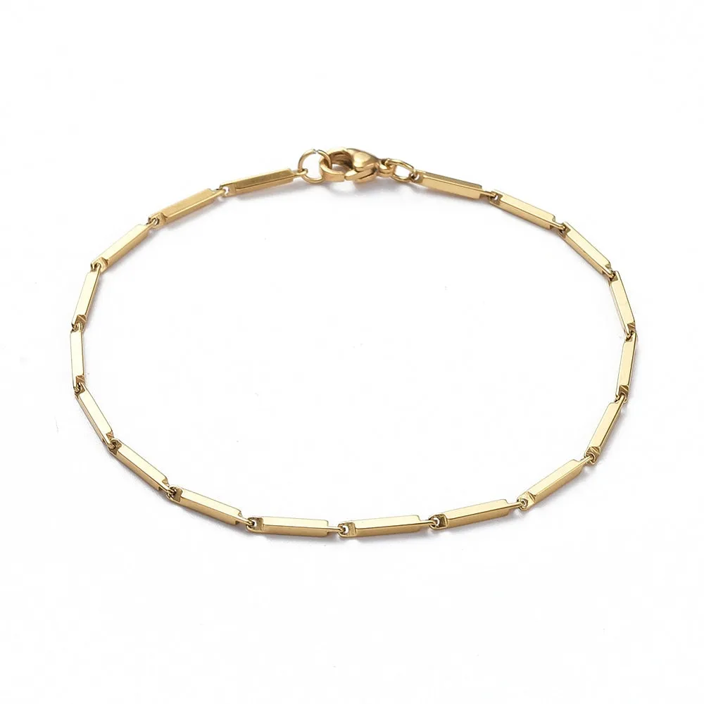 Bar Link Chain Bracelet - Plated Stainless - 8.25"