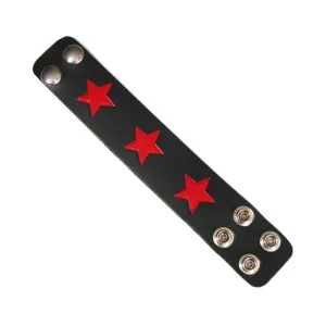 Black Leather Bracelet w/ Red Stars