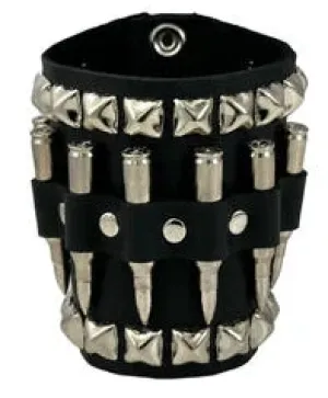 Black Leather Bracelet w/ Silver .223 Bullet Shells and Studs